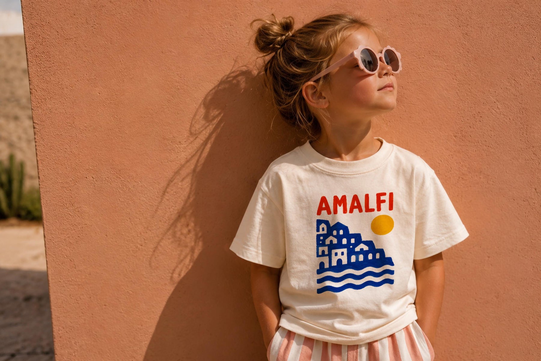 Amalfi Kids T-Shirt – Organic Cotton Bold Graphic Tee, Mediterranean Summer Shirt, Coastal Kids Clothing
