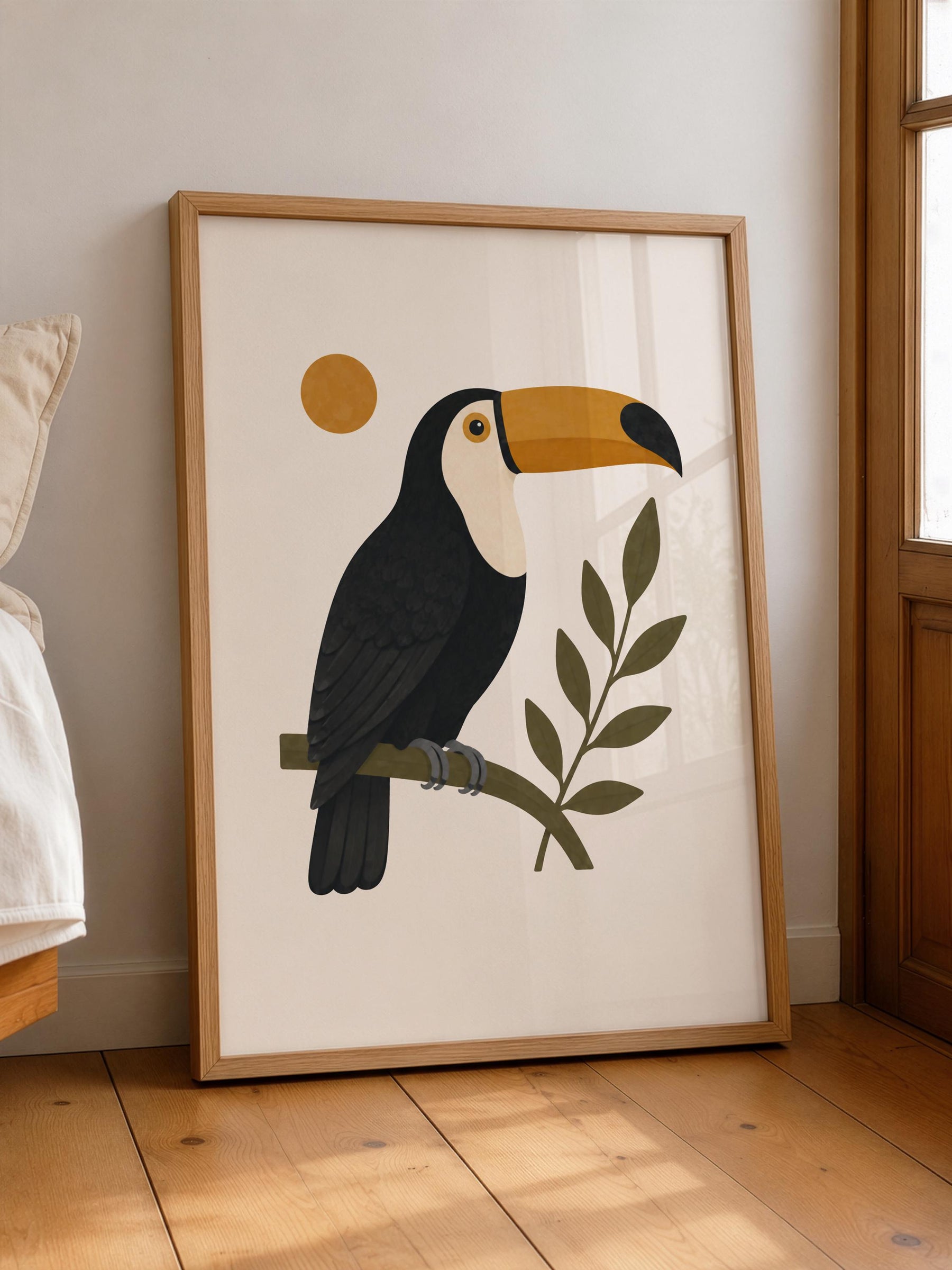 Personalised Toucan Nursery Print, Modern Playroom Tropical Bird Wall Art, Framed or Unframed Poster
