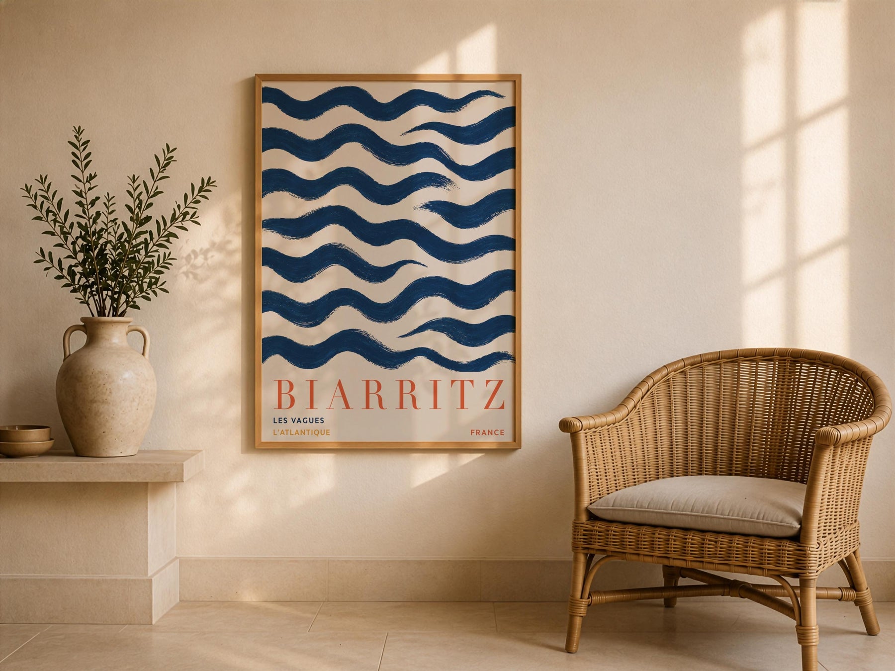 Biarritz Print | Hand-Painted French Coastal Waves Travel Poster | Framed or Unframed