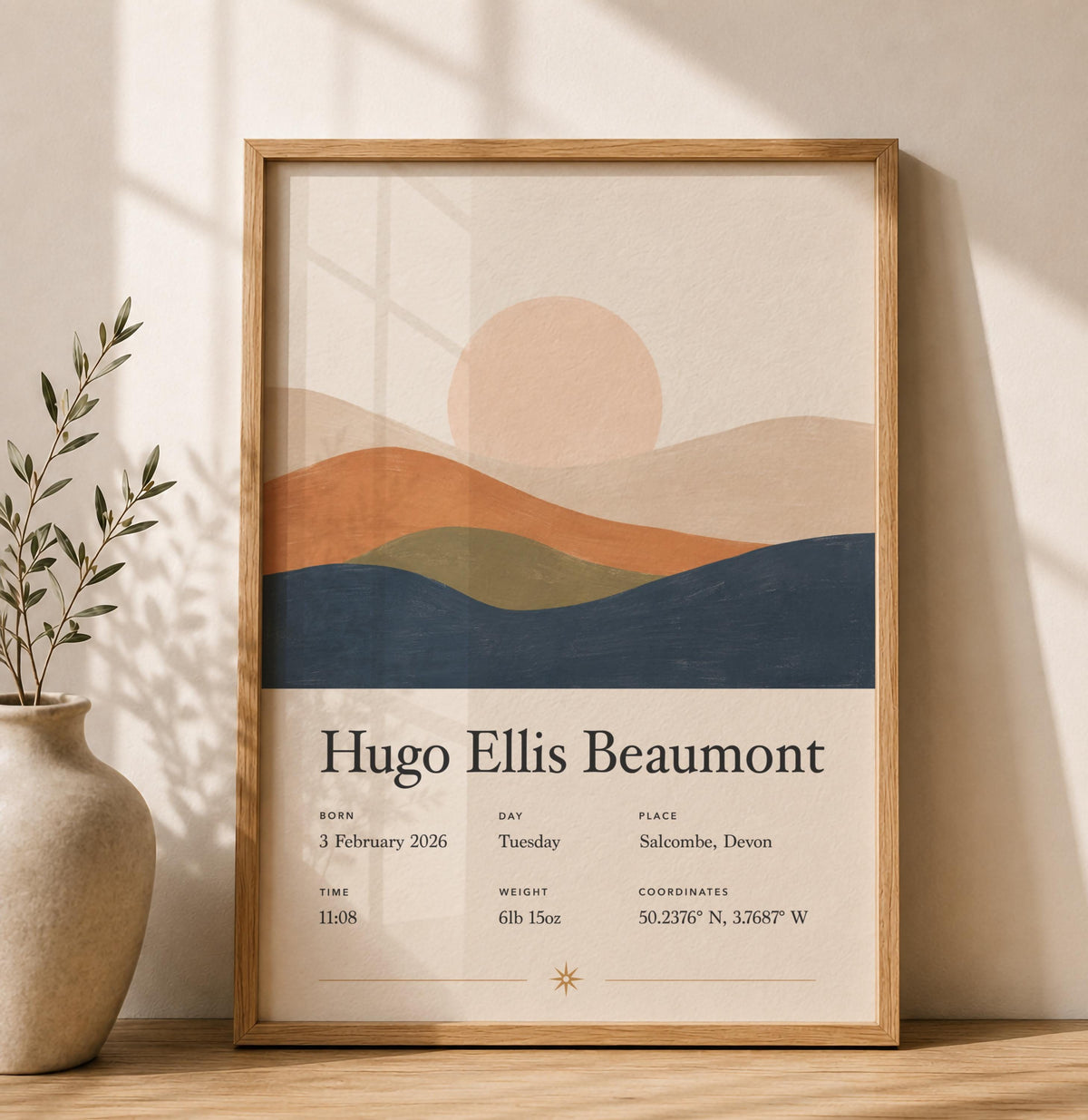Personalised Birth Story Print | Rolling Hills Landscape Nursery Wall Art | Framed or Unframed