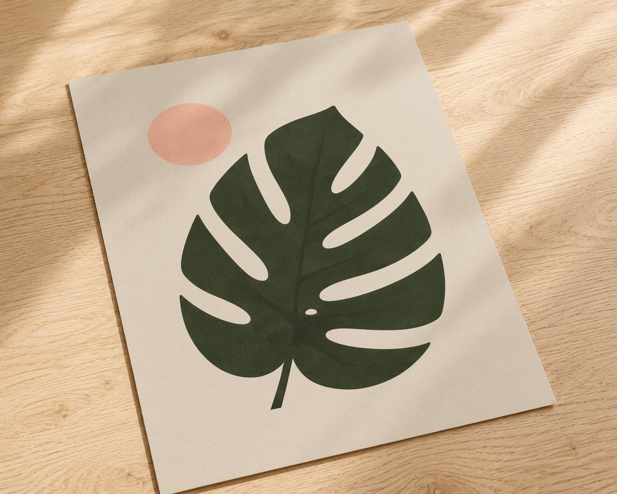 Ombré Monstera Leaf Print | Botanical Wall Art, Organic Modern Decor | Framed or Unframed