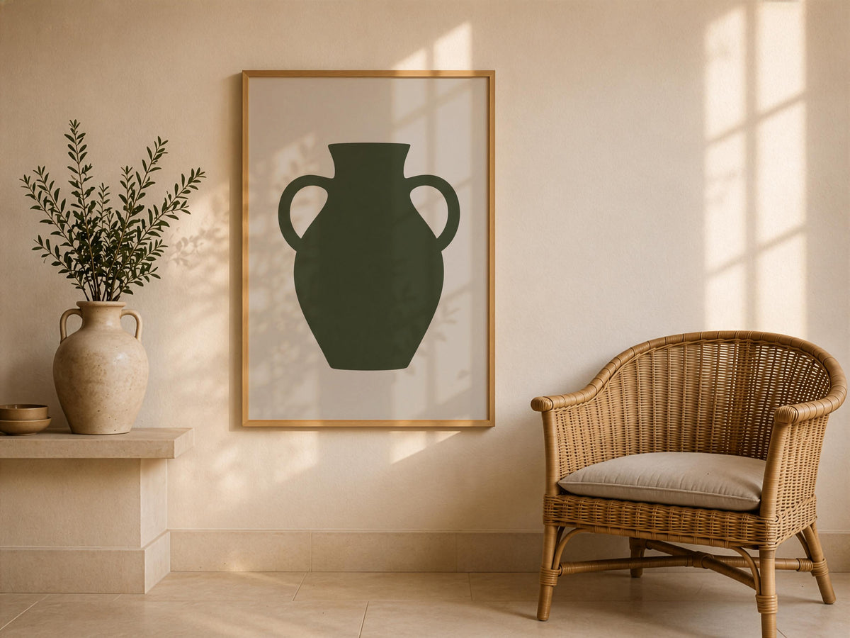 Vessel Amphora Vase Print | Abstract Mediterranean Wall Art | Framed or Unframed