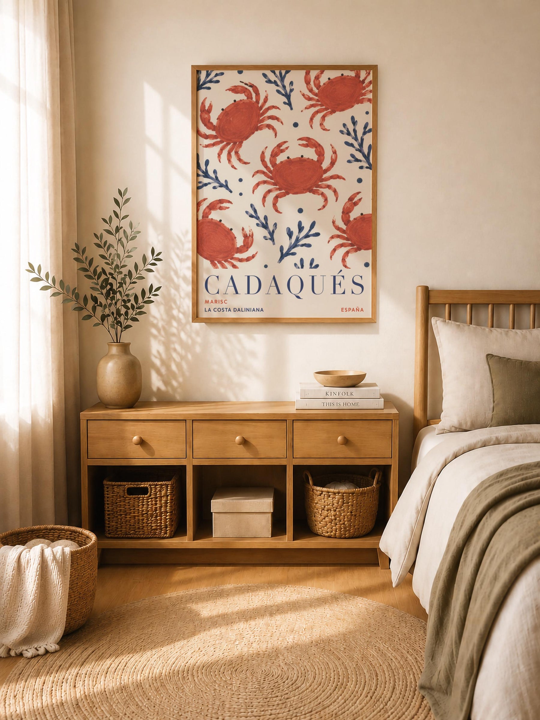 Cadaqués Spain Travel Poster | Hand-Painted Crab Coastal Mediterranean Wall Art | Framed or Unframed