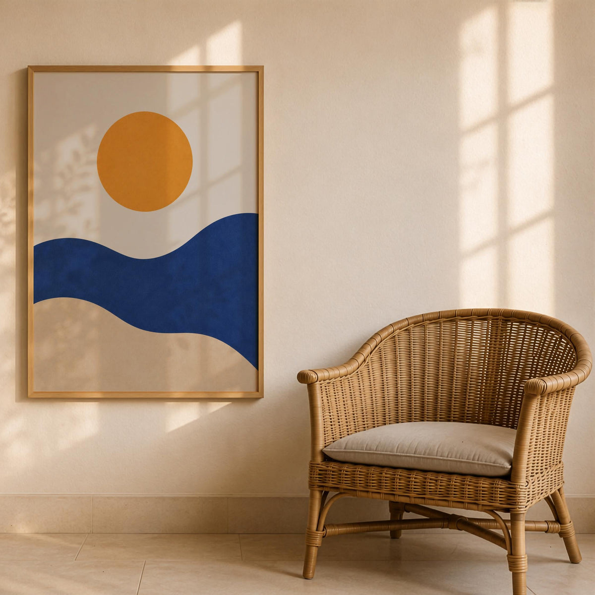 Coastal Dunes Abstract Art Print | Minimalist Mediterranean Sun Sea Wall Decor | Framed or Unframed
