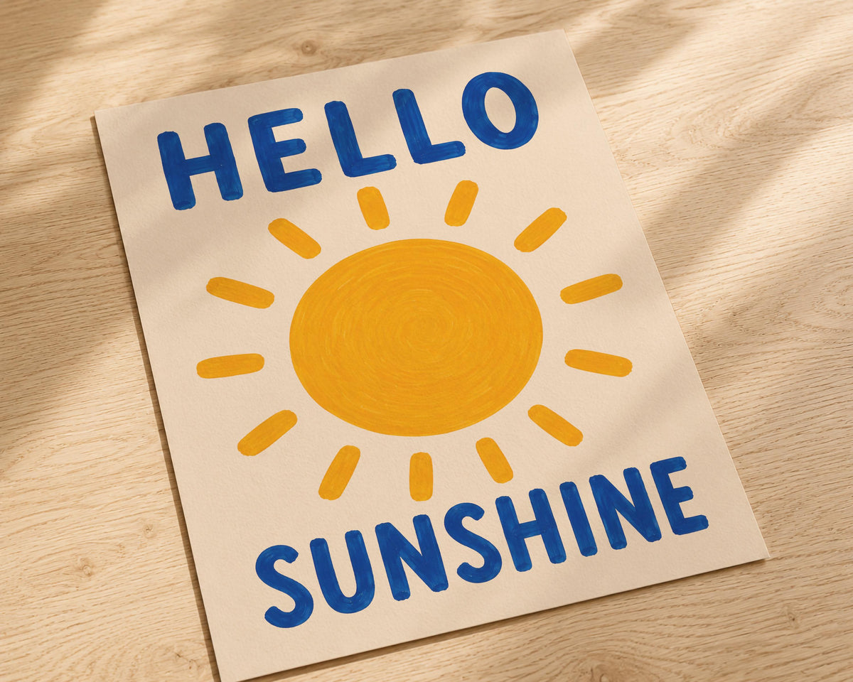 Hello Sunshine Print | Hand-Painted Sun Wall Art | Framed or Unframed