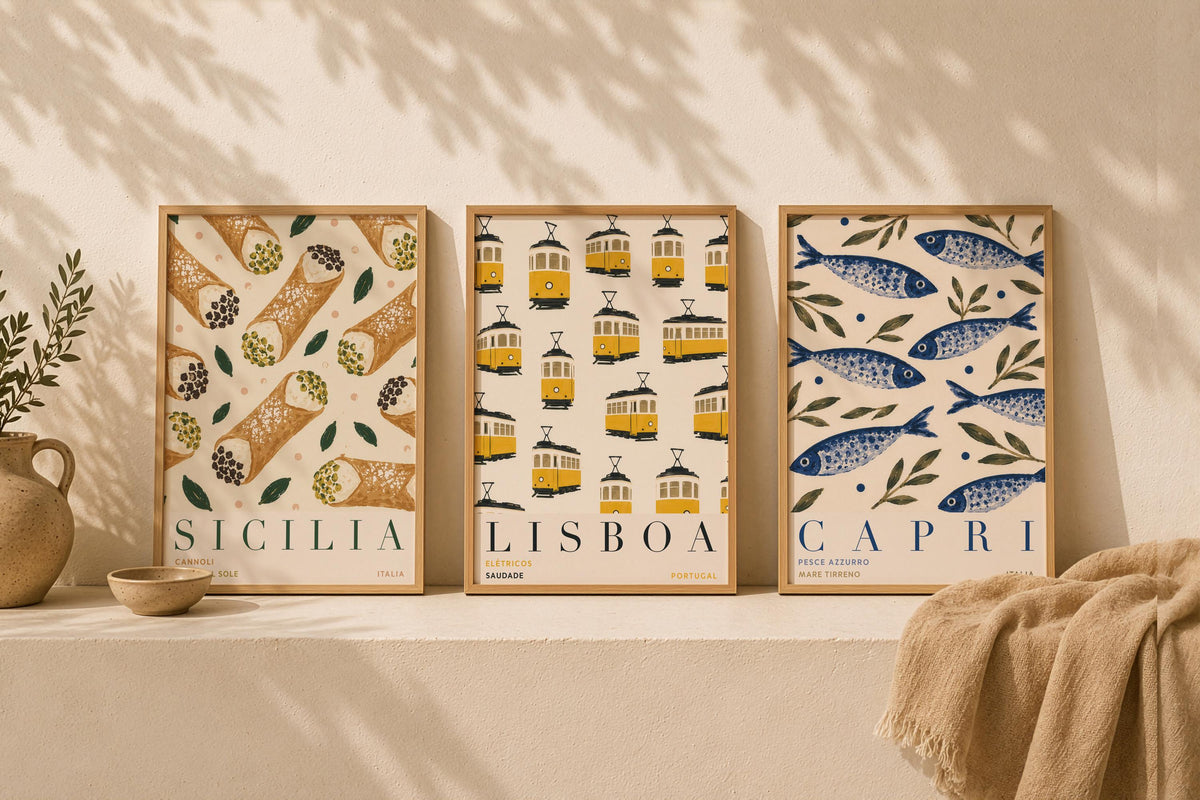 Sicily Cannoli Print | Hand-Painted Italian Food Travel Poster, Kitchen Decor | Framed or Unframed