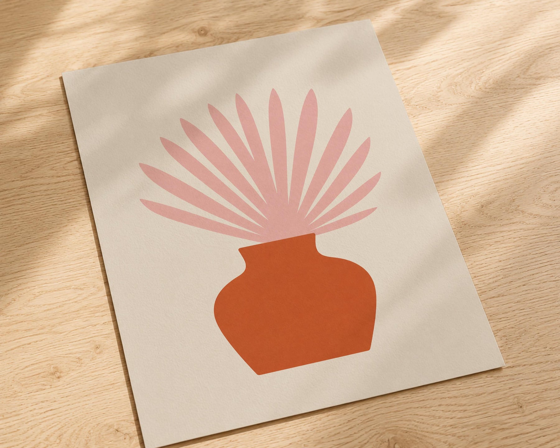 Botanical Vase Print | Ventaglio Pink Fan Palm, Mediterranean Wall Art | Framed or Unframed