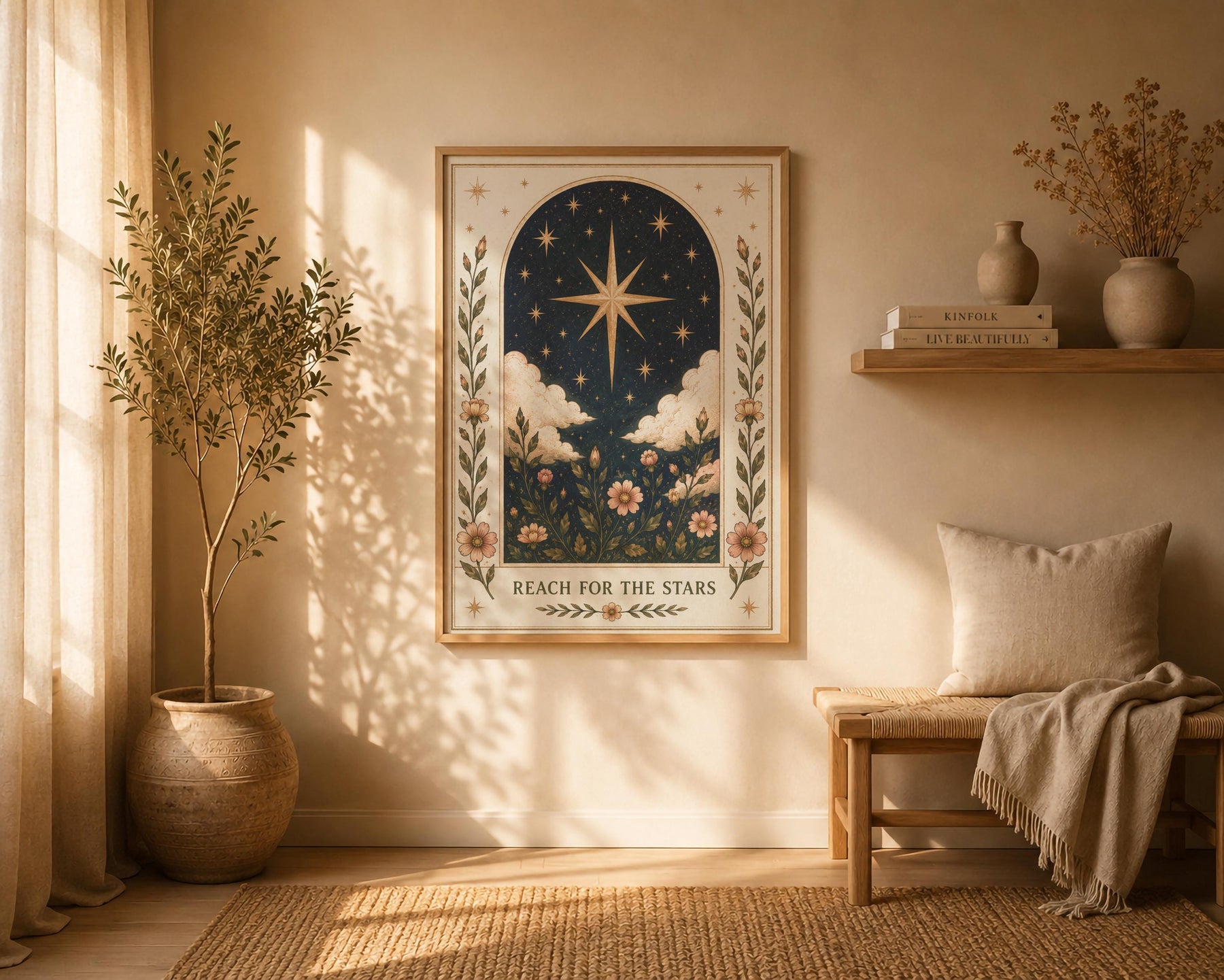 Celestial Starry Sky Print | Positive Message Inspirational Folk Art Illustration | Framed or Unframed