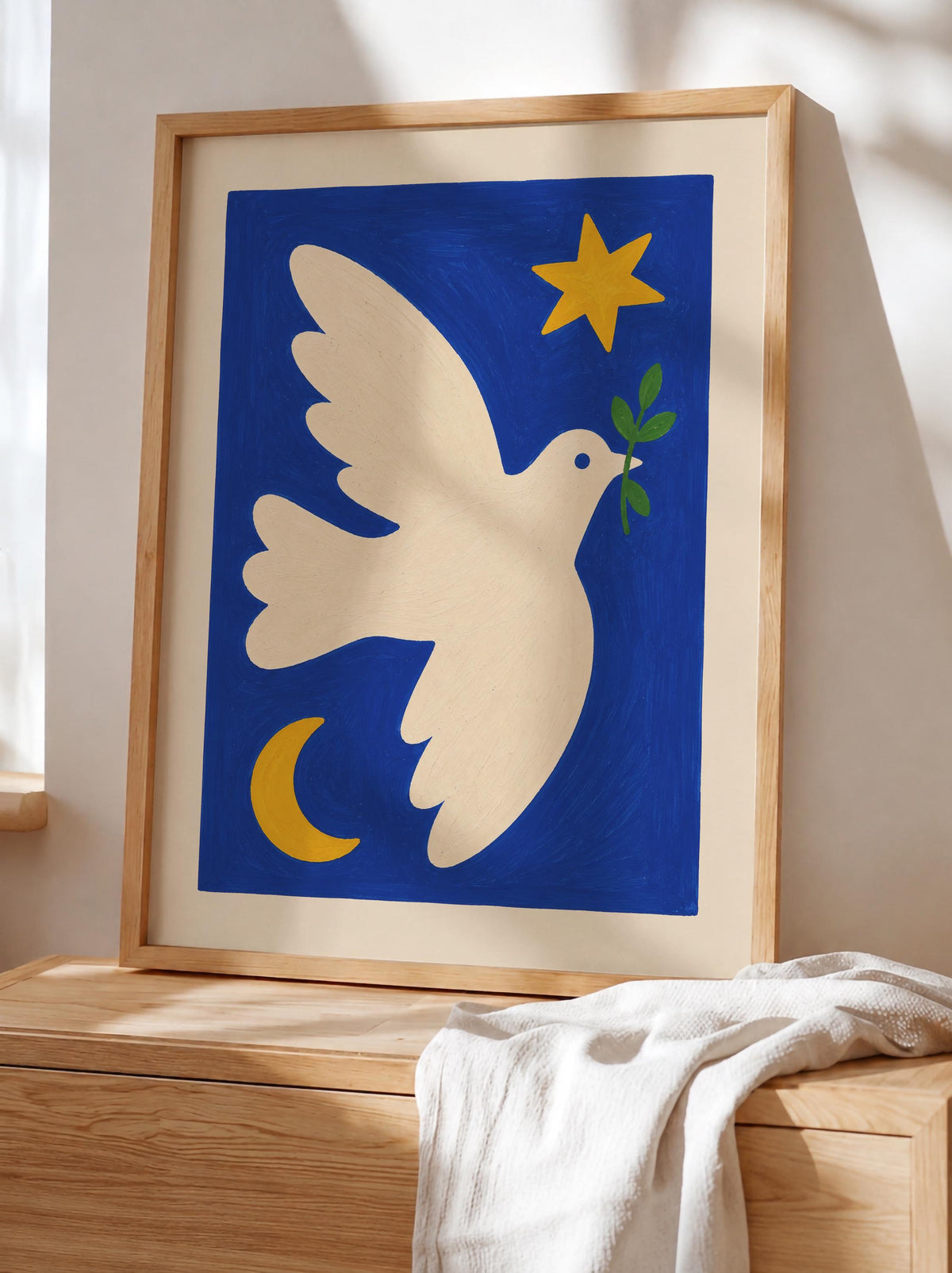 Hand-Painted Peace Dove Art Print | Colourful Folk Art Bird Wall Decor | Framed or Unframed
