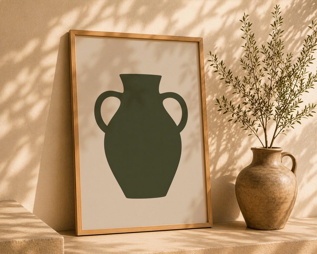Vessel Amphora Vase Print | Abstract Mediterranean Wall Art | Framed or Unframed