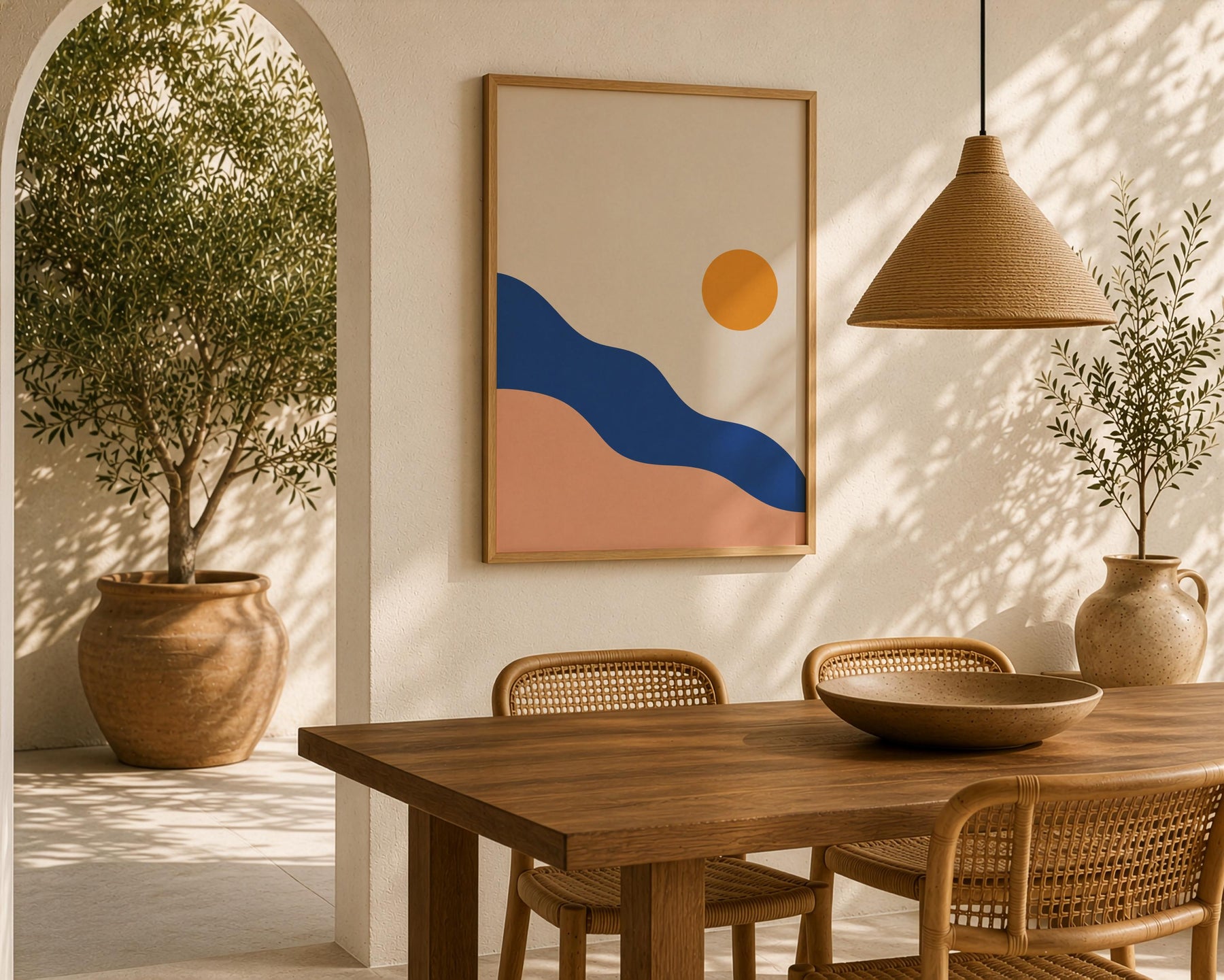 Solstice Abstract Landscape Print | Minimalist Sun Wall Art, Mediterranean Decor | Framed or Unframed