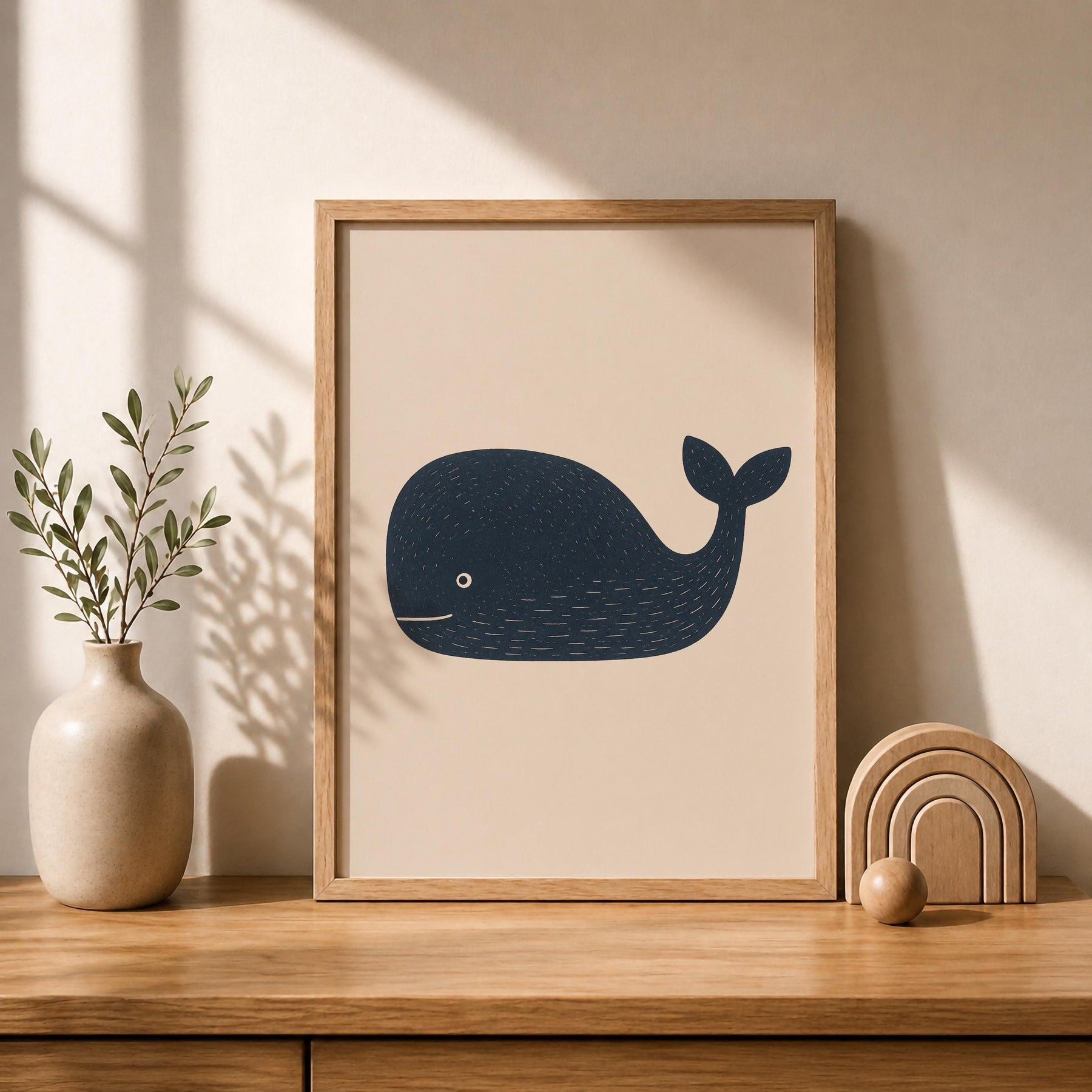 Hand-Painted Whale Print | Scandinavian Coastal Nursery Decor | Framed or Unframed