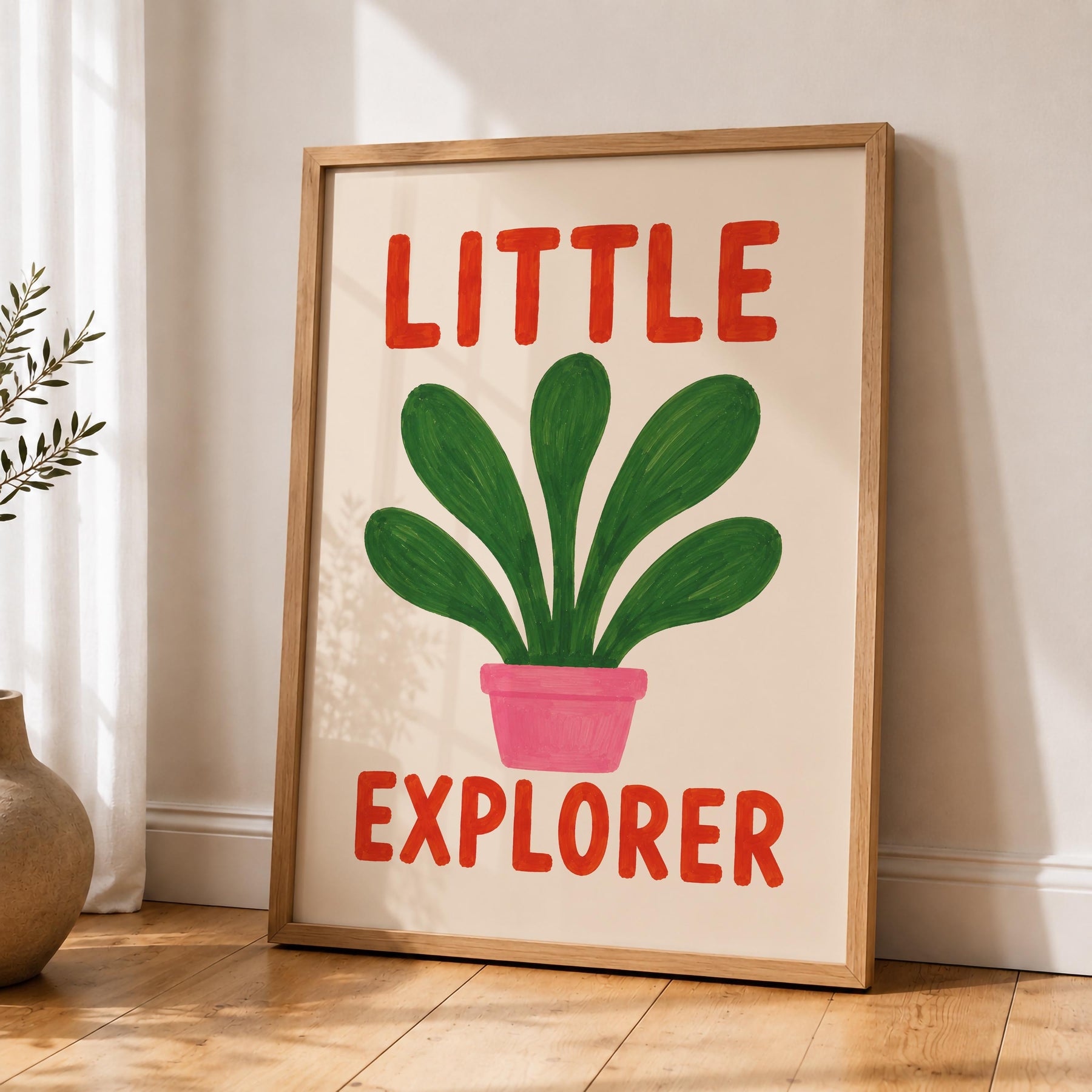 Little Explorer Print | Hand-Painted Botanical Nursery Wall Art, Kids Room Decor | Framed or Unframed