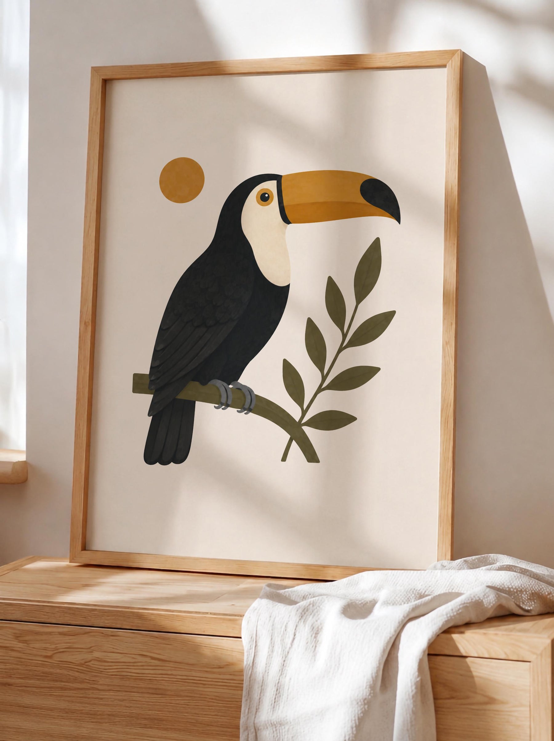 Personalised Toucan Nursery Print, Modern Playroom Tropical Bird Wall Art, Framed or Unframed Poster