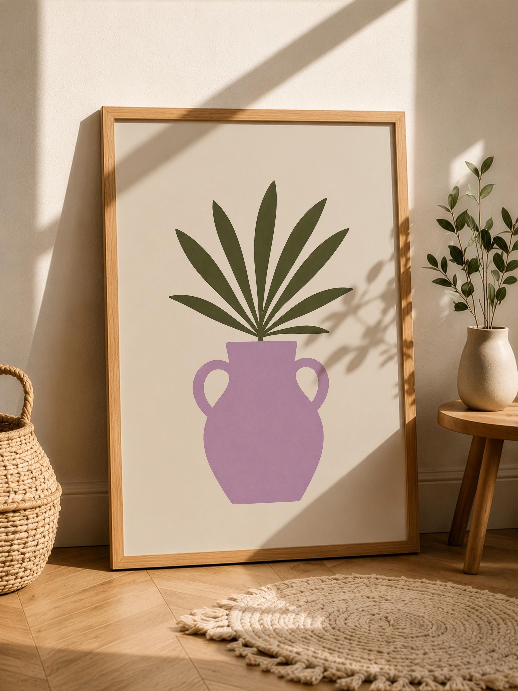 Palmera Palm Frond Vase Print | Modern Botanical Wall Art | Framed or Unframed