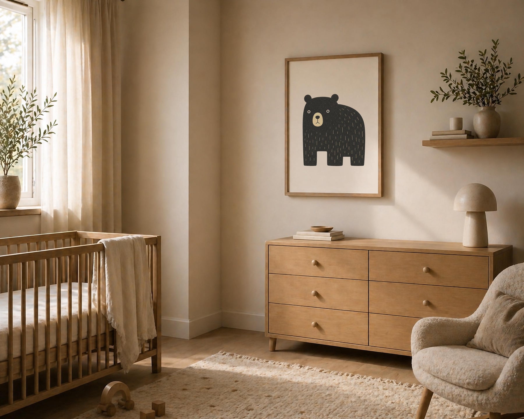 Hand-Painted Bear Wall Art Print | Scandinavian Woodland Nursery Decor | Framed or Unframed