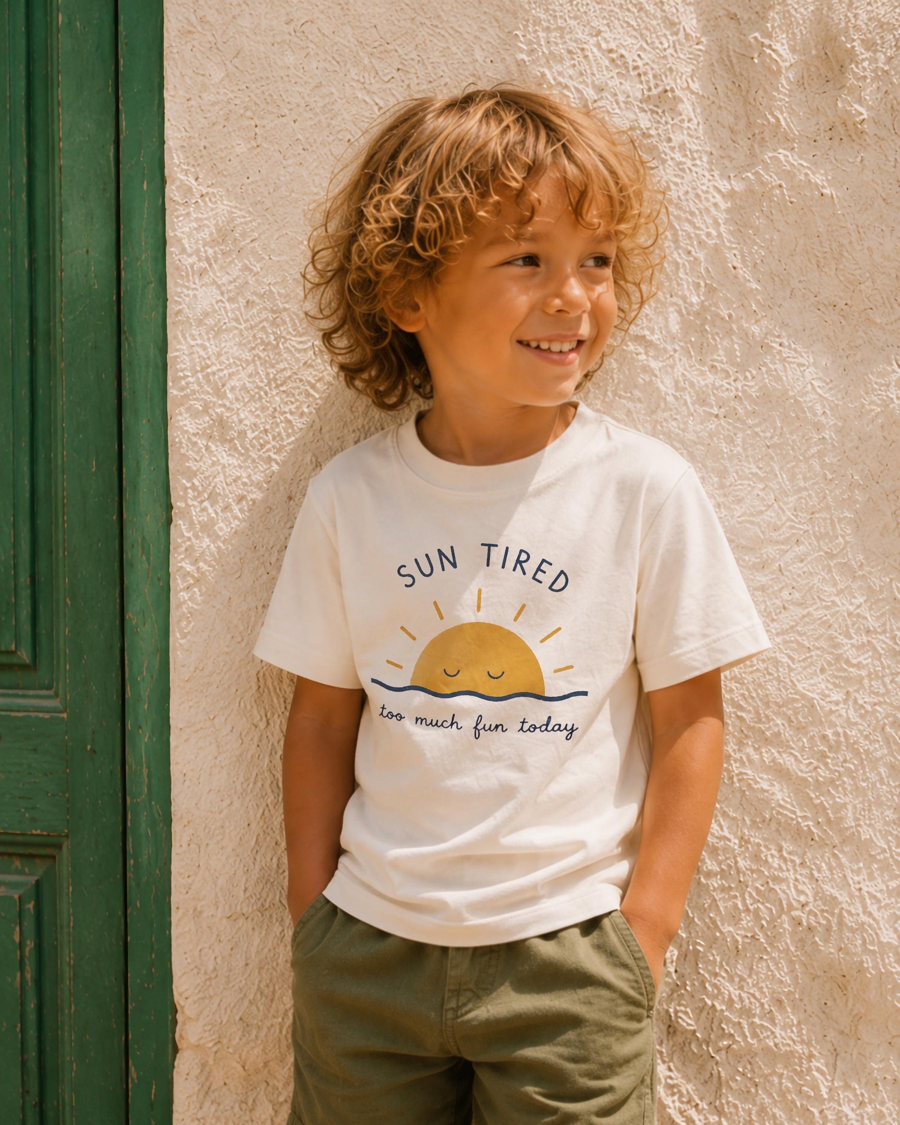 Sun Tired Kids T-Shirt - Organic Cotton Children’s Sunshine Graphic Tee, Summer Kids Clothing