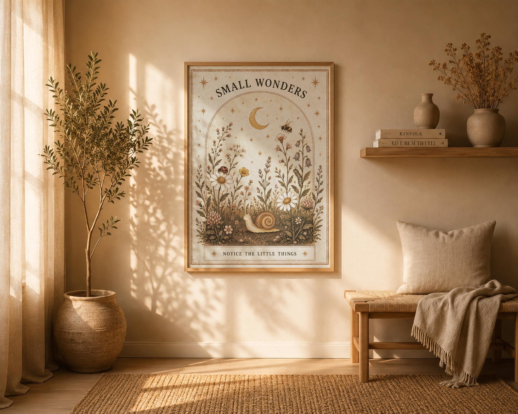 Small Wonders Nature Print | Positive Message Folk Illustration Wildflower Wall Art | Framed or Unframed