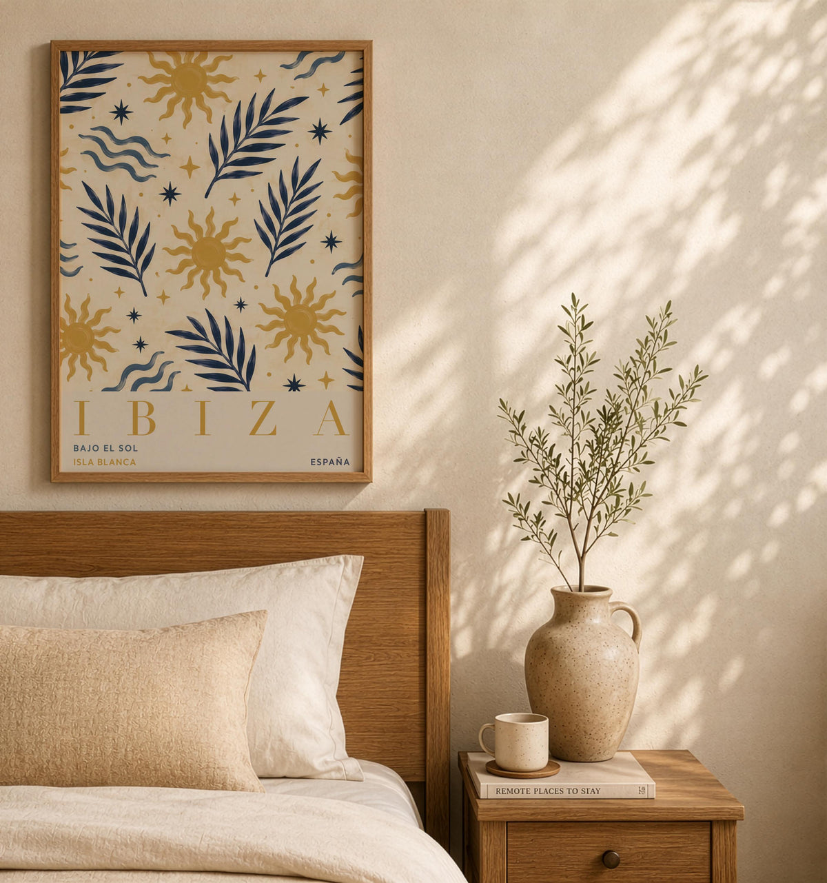Ibiza Sun Palm Print | Hand-Painted Mediterranean Coastal Wall Art | Framed or Unframed