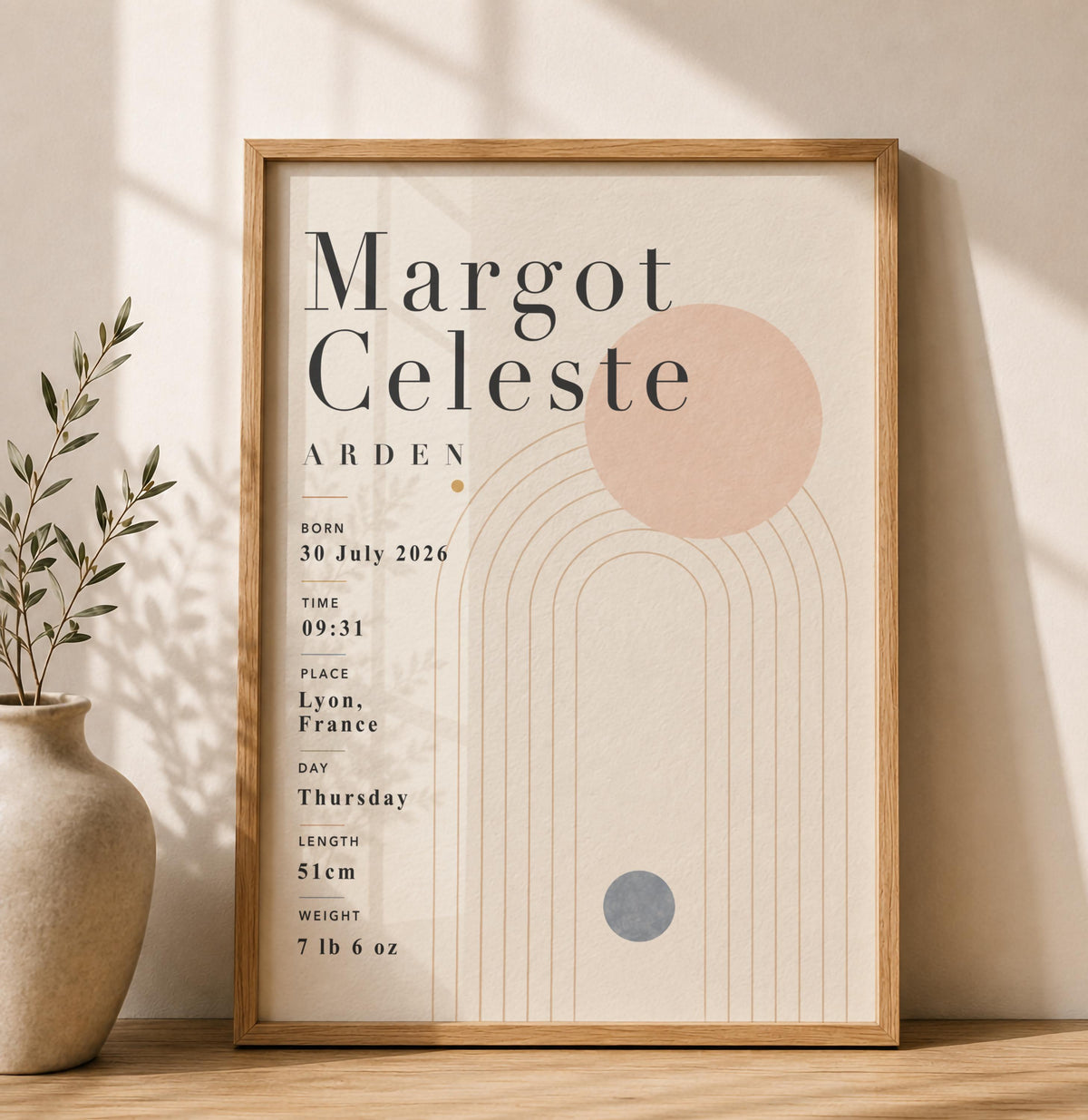 Personalised Birth Record Print | Modern Nursery Wall Art | Framed or Unframed