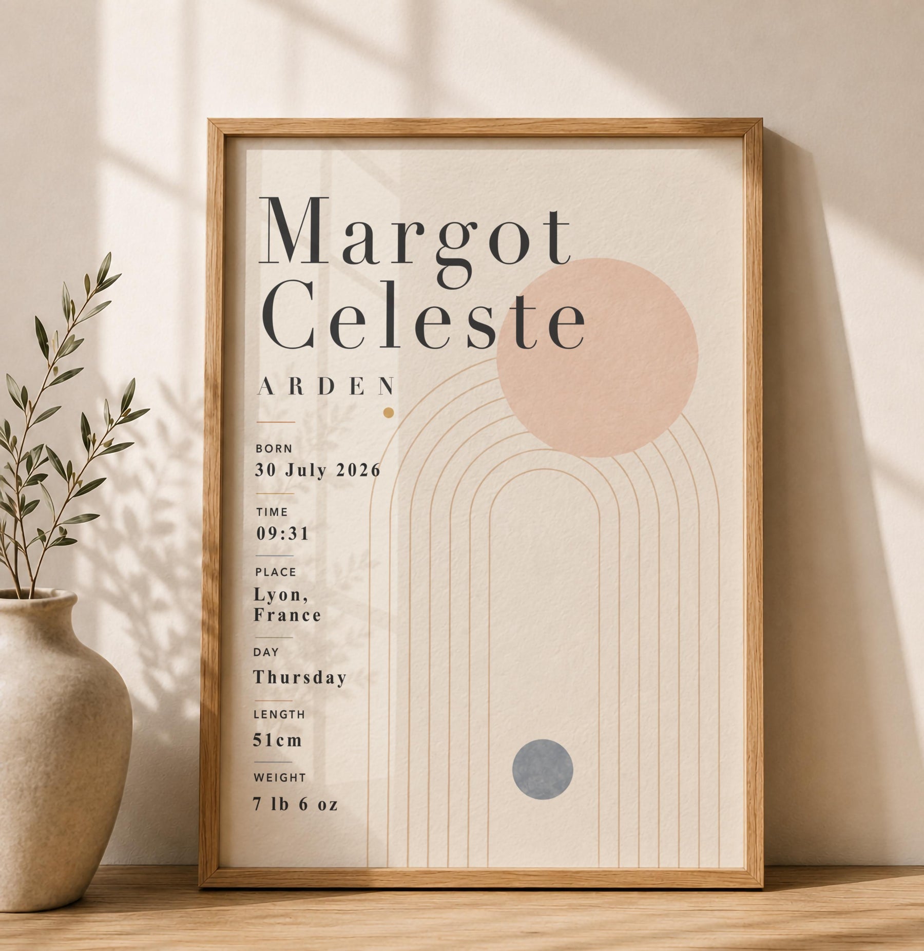 Personalised Birth Record Print | Modern Nursery Wall Art | Framed or Unframed