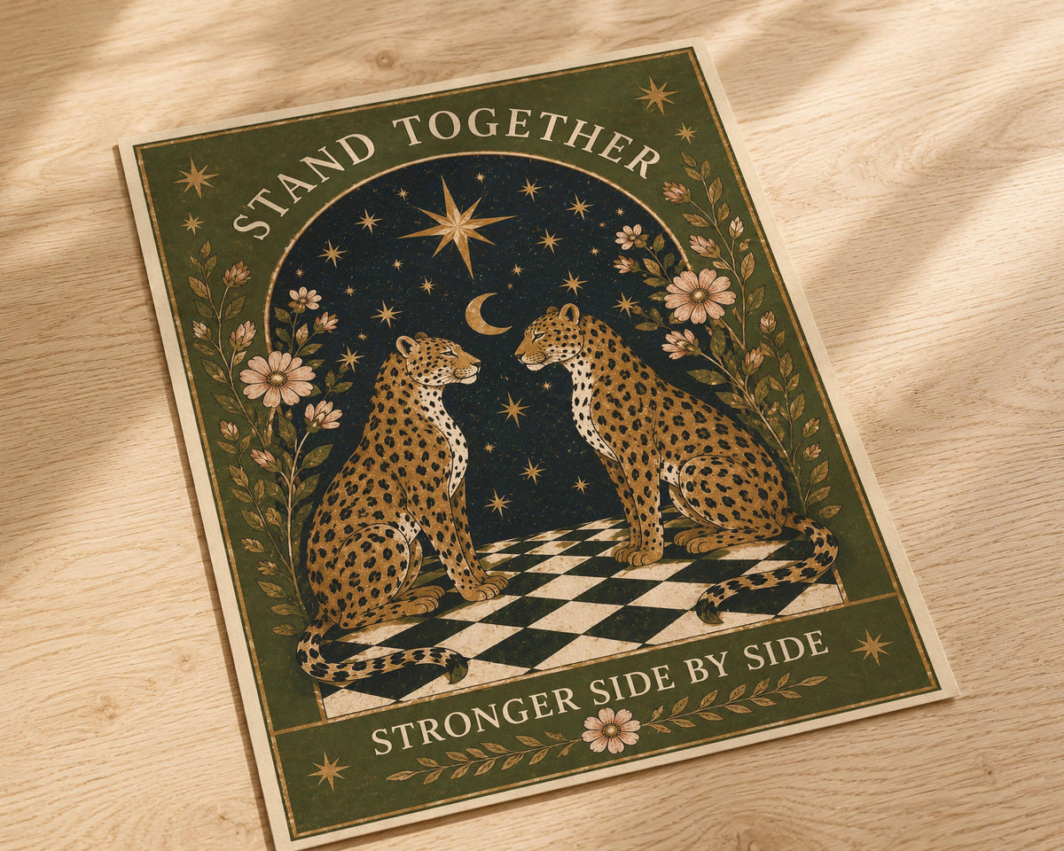 Stand Together Print | Leopard Wall Art, Animal Folk Art Illustration, Framed or Unframed