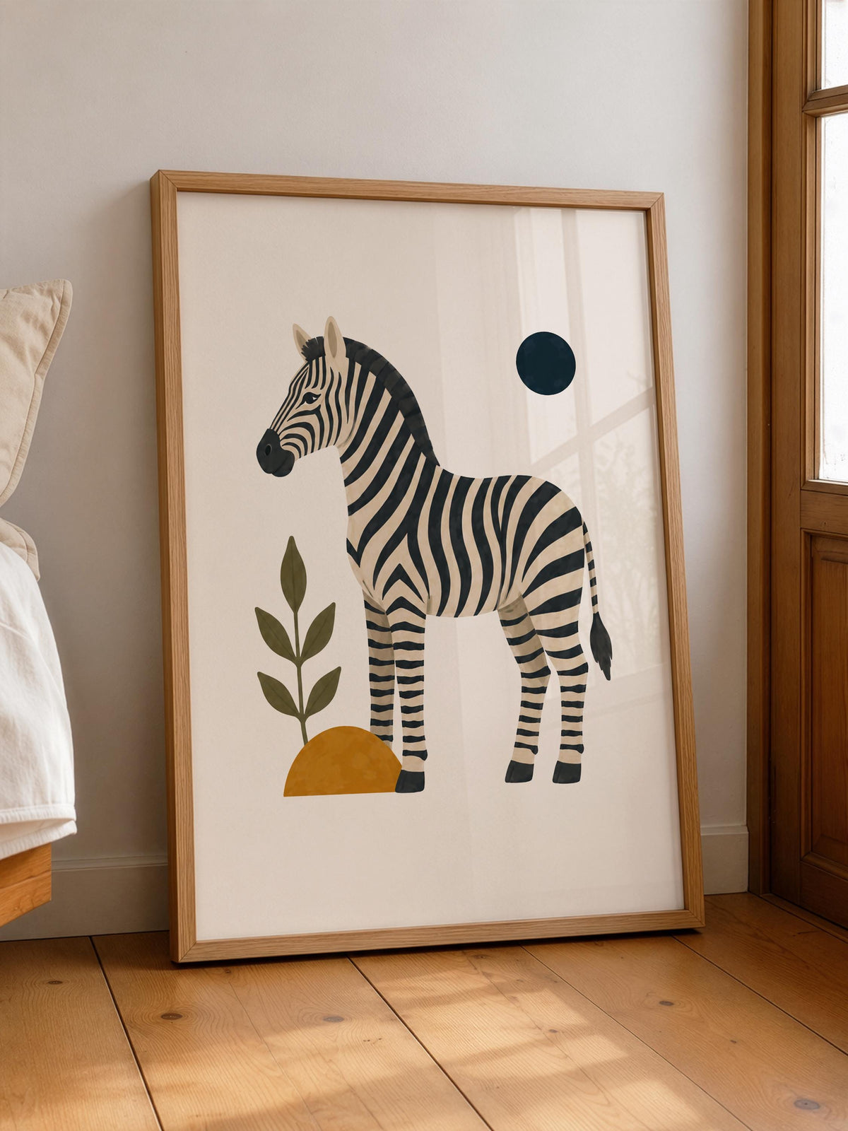 Personalised Zebra Nursery Print, Modern Playroom Safari Animal Wall Art, Framed or Unframed Poster