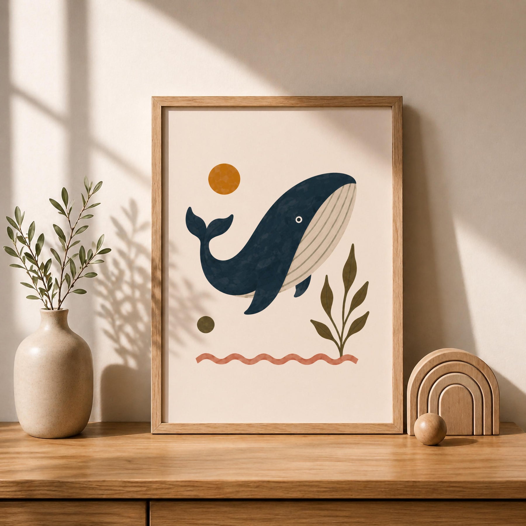 Personalised Whale Nursery Print | Ocean Animal Illustrated Wall Art | Framed or Unframed