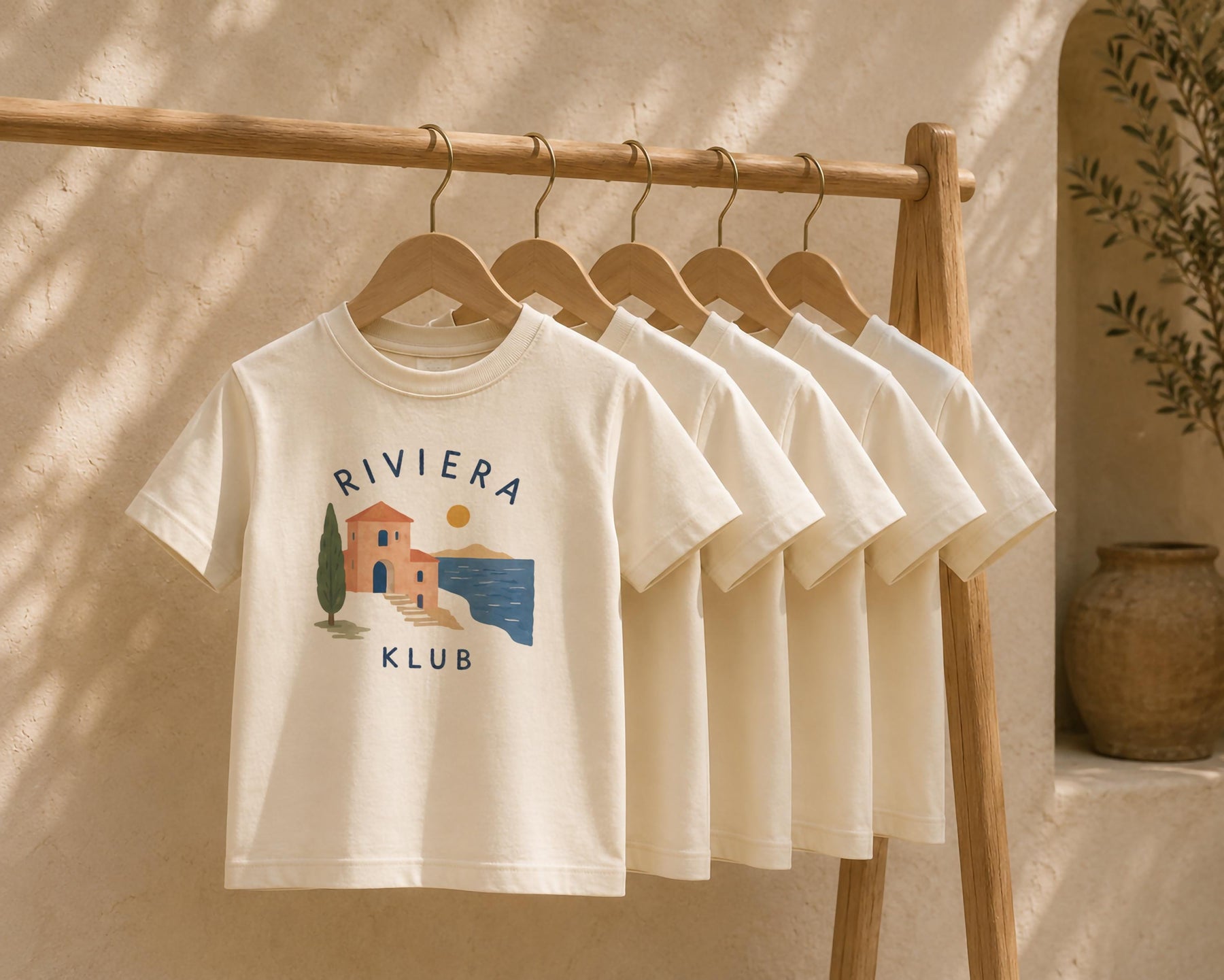 Riviera Klub Kids T-Shirt - Organic Cotton Mediterranean Coastal Graphic Tee, Summer Kids Clothing