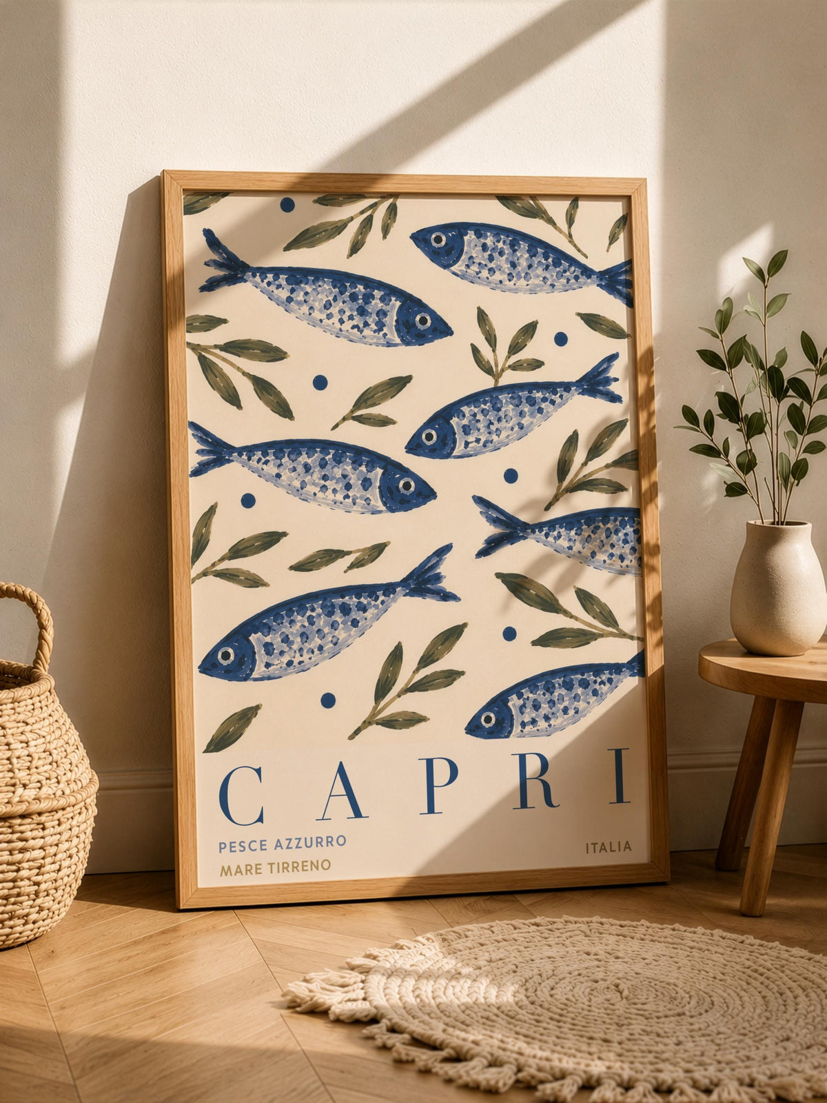 Capri Italy Fish Print | Hand-Painted Mediterranean Coastal Wall Art | Framed or Unframed
