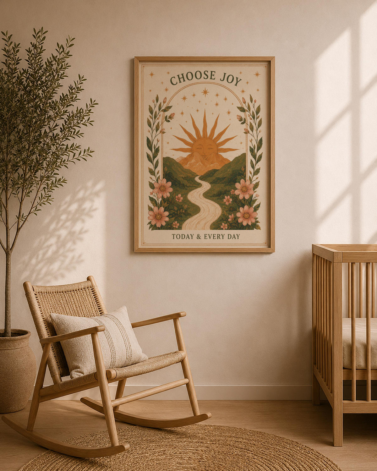 Choose Joy Print | Positive Affirmation Wall Art, Celestial Folk Illustration, Framed or Unframed