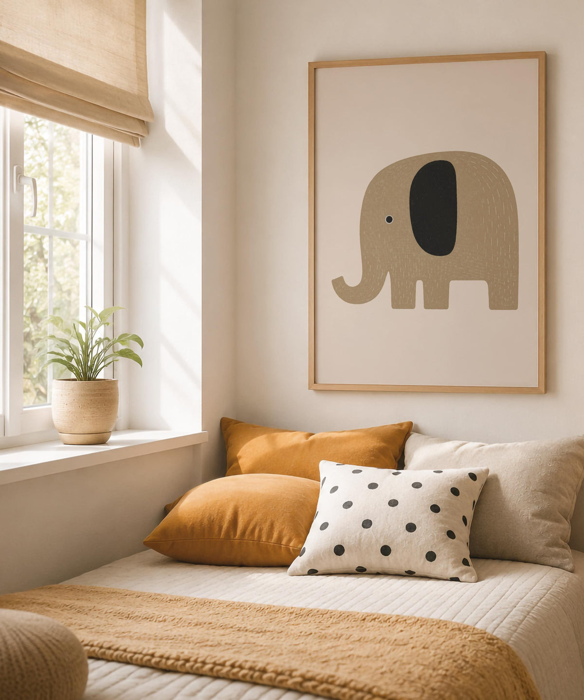 Hand-Painted Elephant Print | Scandinavian Minimalist Nursery Decor | Framed or Unframed