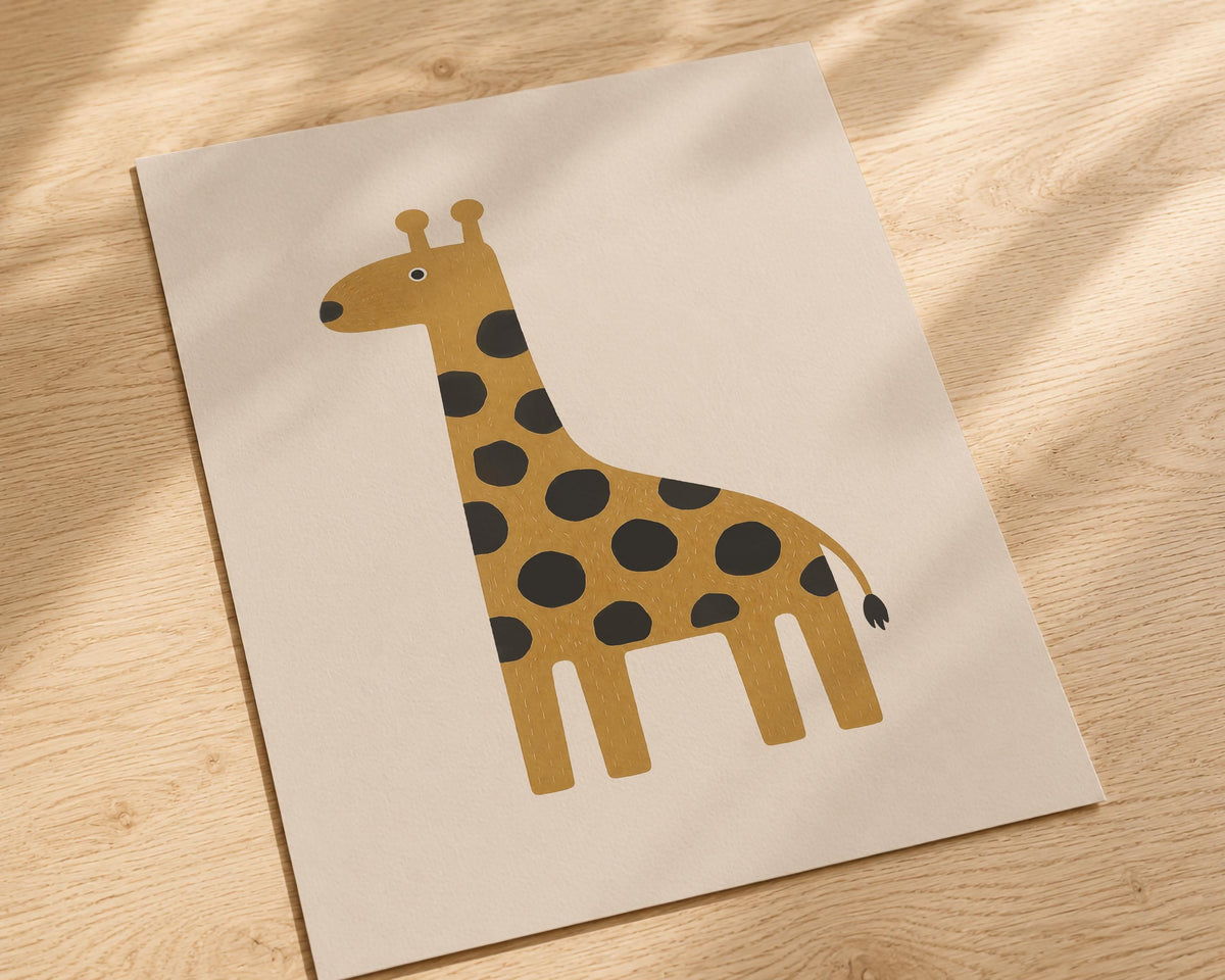 Hand-Painted Giraffe Wall Art Print | Scandinavian Safari Animal Print, Neutral Kids Room & Nursery Decor