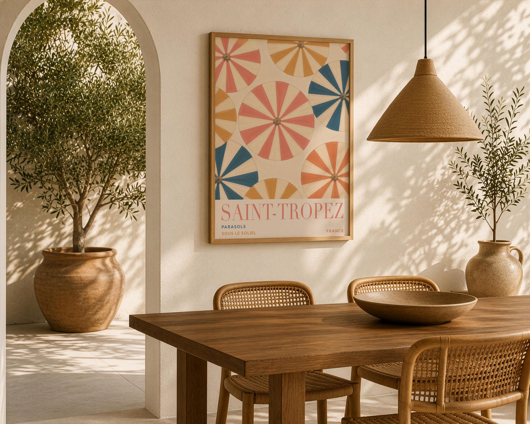 Saint-Tropez Print | French Riviera Beach Parasol Wall Art | Framed or Unframed