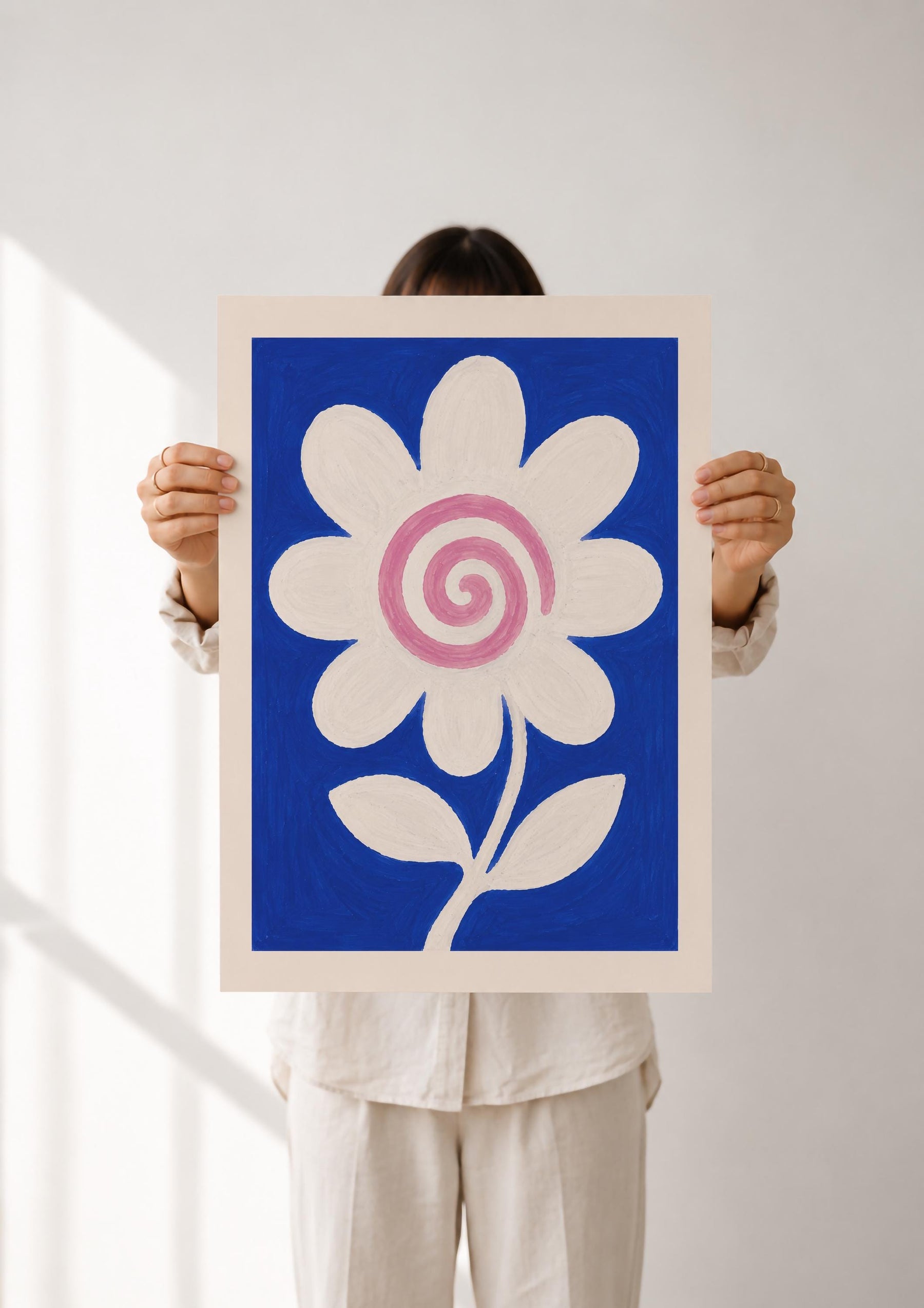 Hand-Painted Floral Print | Scandinavian Folk Art, Modern Botanical Room Decor | Framed or Unframed