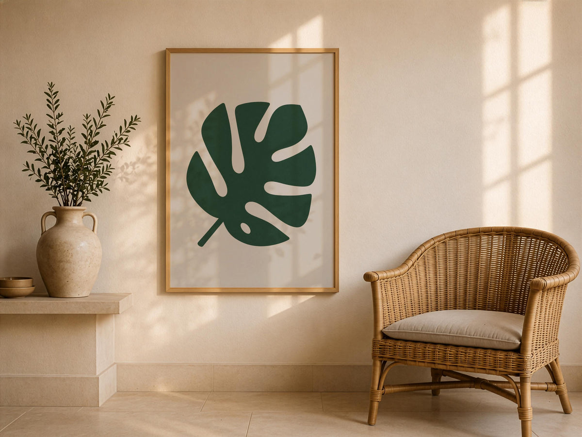 Canopy Green Monstera Leaf Print | Tropical Botanical Wall Art, Minimalist Poster | Framed or Unframed