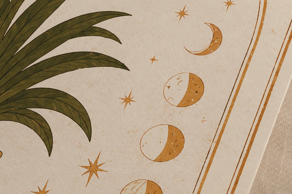 Grow Slowly Palm Tree Celestial Moon Phases Print | Inspirational Folk Art Botanical Nursery Wall Decor | Framed or Unframed