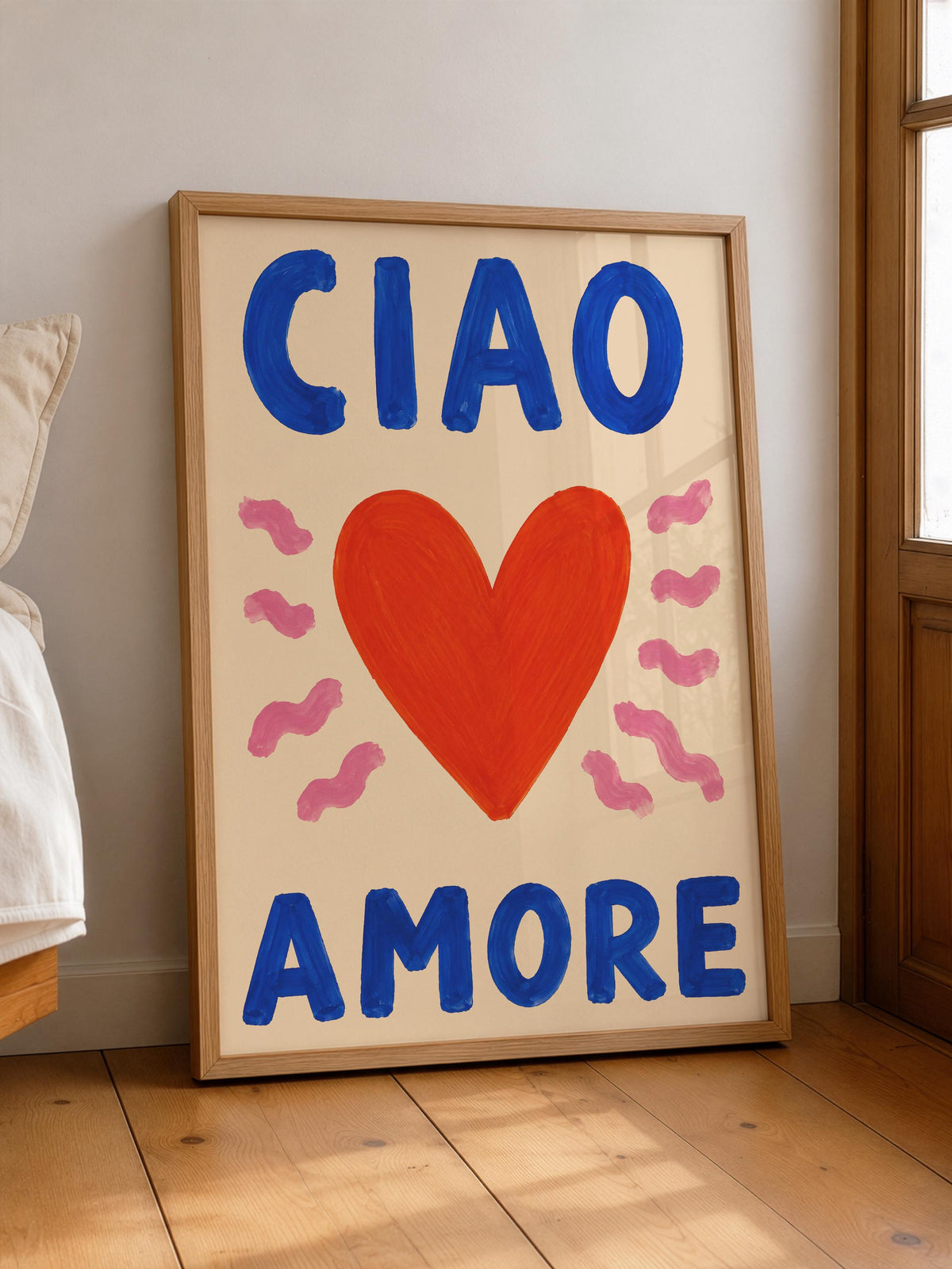 Ciao Amore Heart Art Print | Colourful Hand-Painted Modern Wall Art | Framed or Unframed