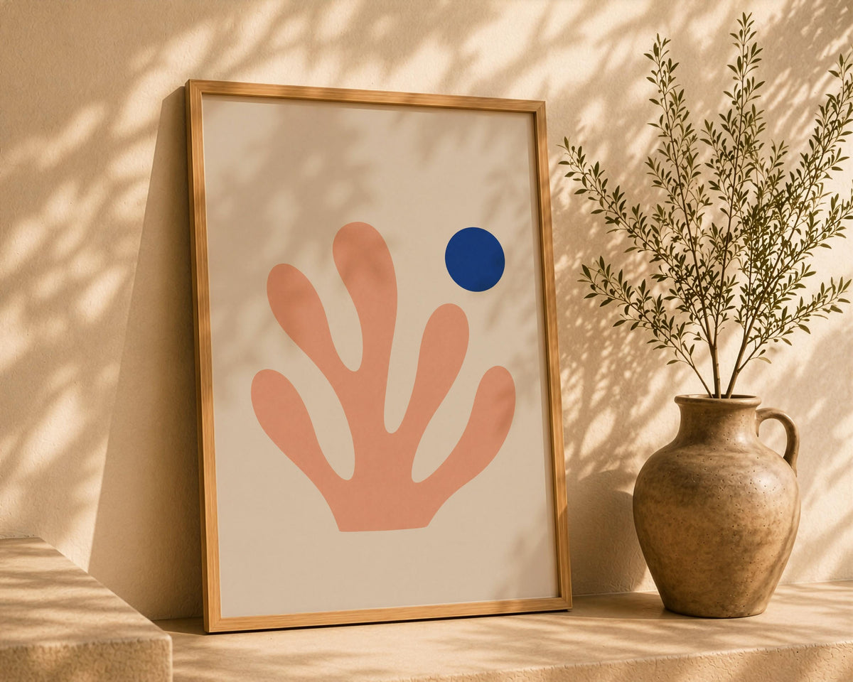 Maris Pink Coral Print | Blue Pearl Coastal Botanical Wall Art | Framed or Unframed