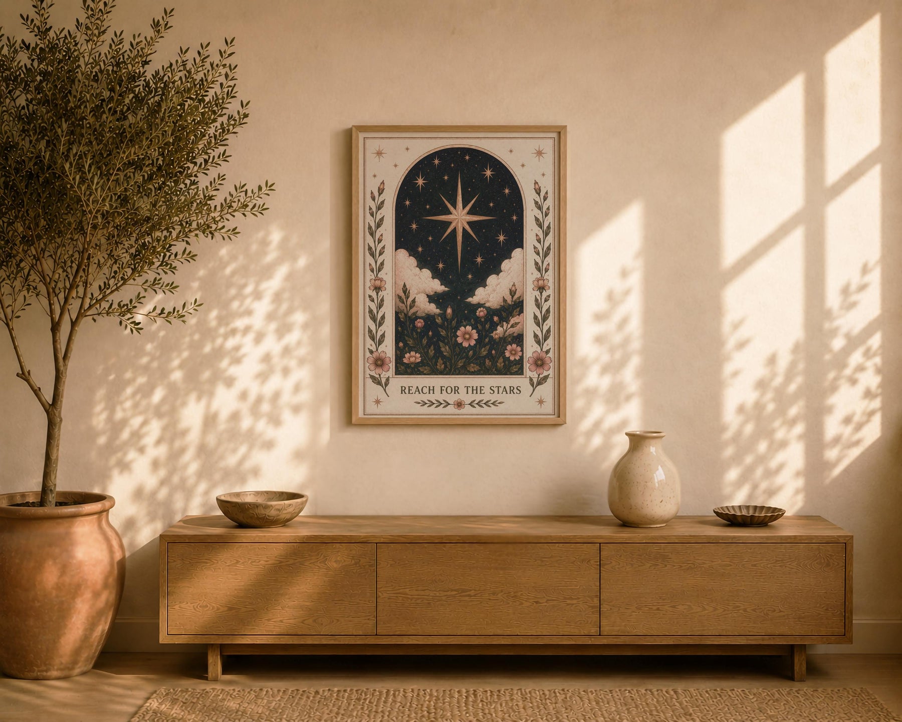Celestial Starry Sky Print | Positive Message Inspirational Folk Art Illustration | Framed or Unframed