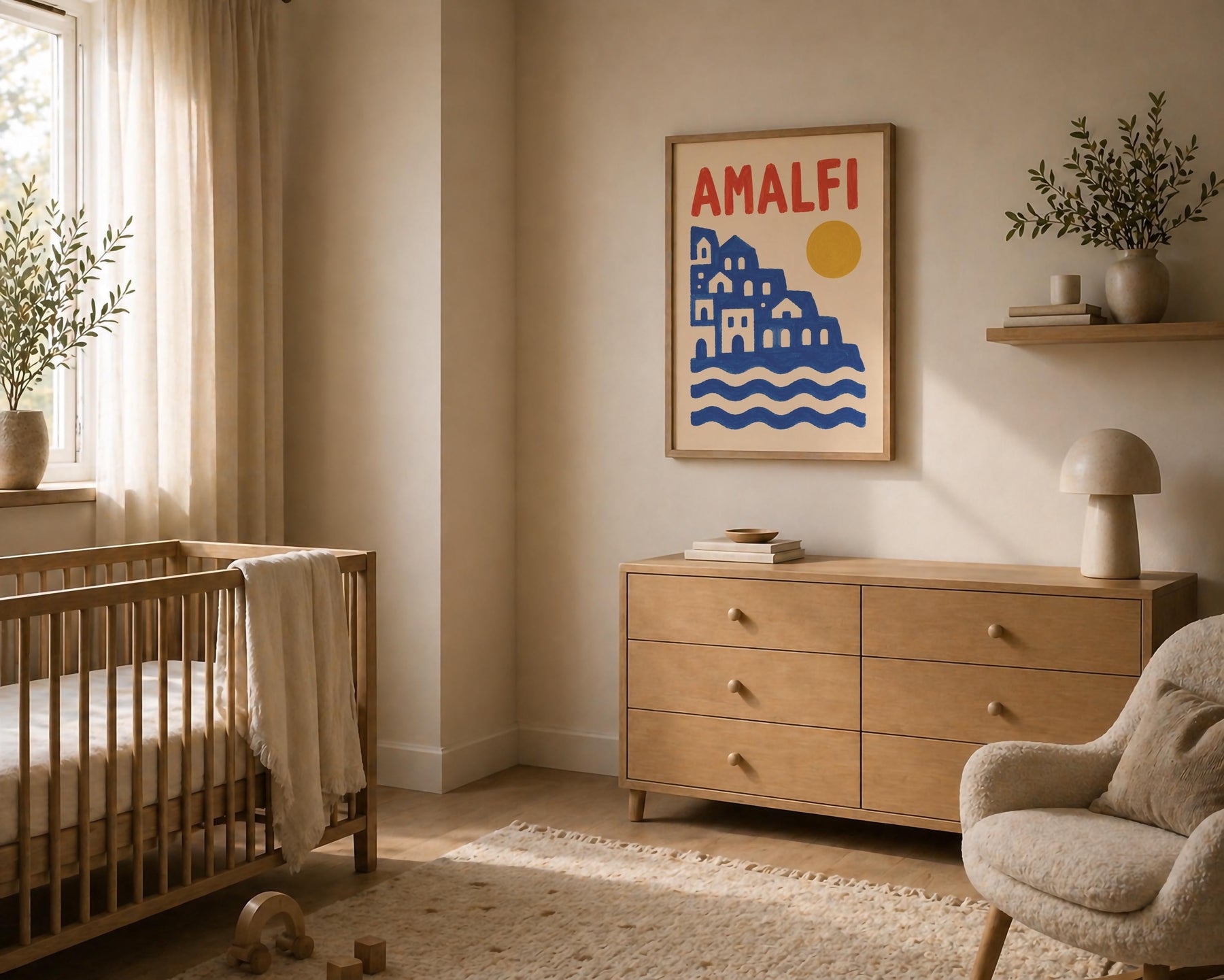 Amalfi Coast Print | Hand-Painted Mediterranean Seaside Artwork | Framed or Unframed