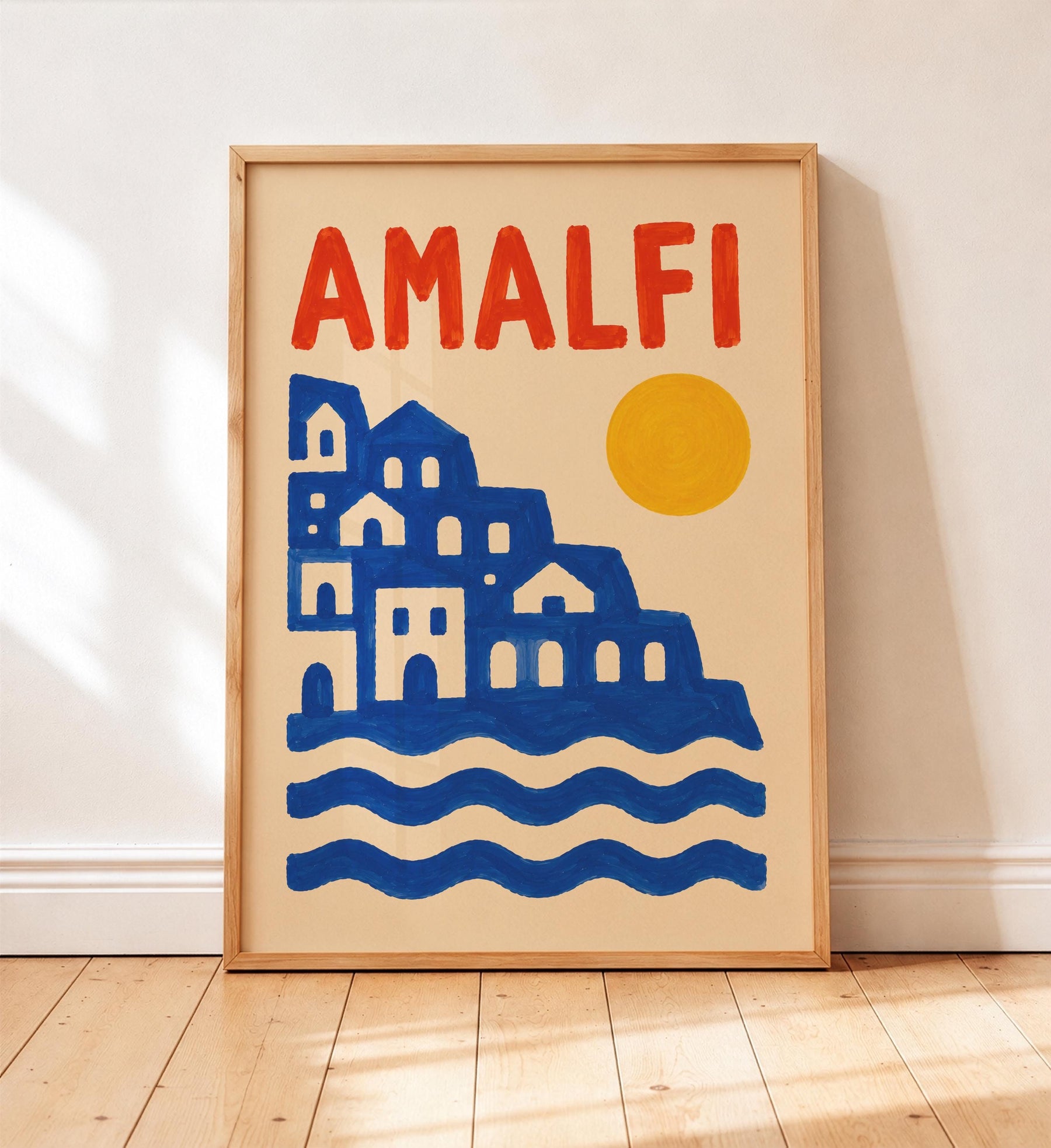 Amalfi Coast Print | Hand-Painted Mediterranean Seaside Artwork | Framed or Unframed