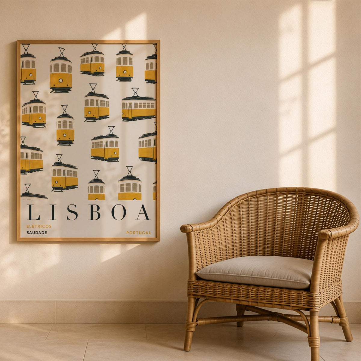 Lisbon Print | Yellow Tram Wall Art, Hand-Painted Portugal Travel Poster | Framed or Unframed