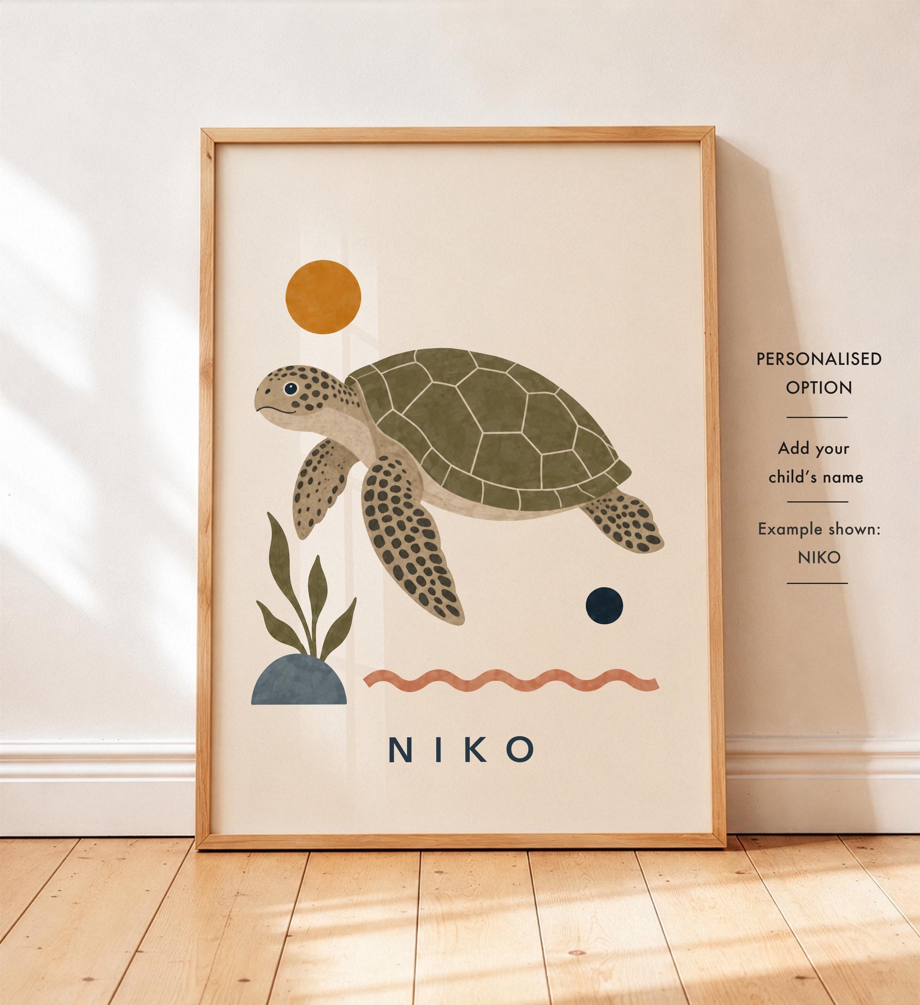 Personalised Sea Turtle Nursery Print | Modern Ocean Animal Wall Art | Framed or Unframed