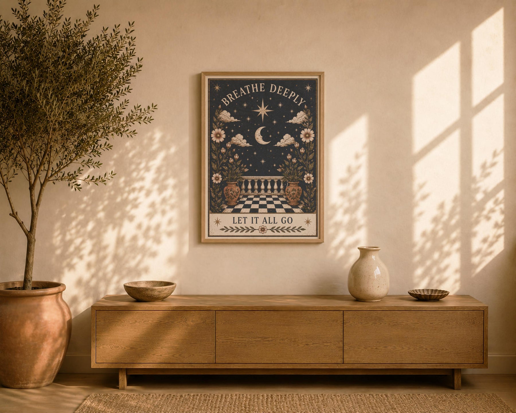 Celestial Moon Folk Art Print | Inspirational Wall Art Illustration | Framed or Unframed