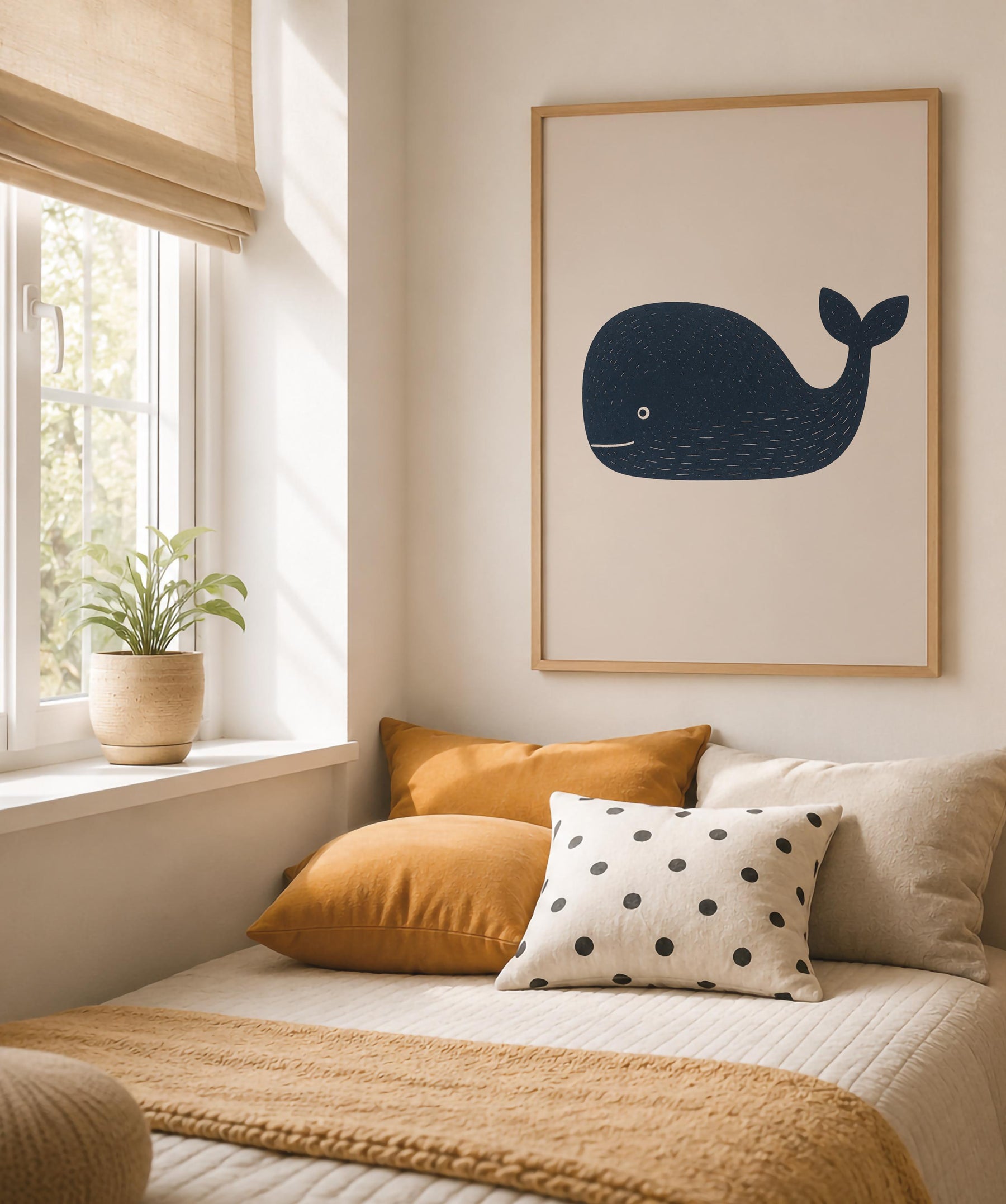 Hand-Painted Whale Print | Scandinavian Coastal Nursery Decor | Framed or Unframed