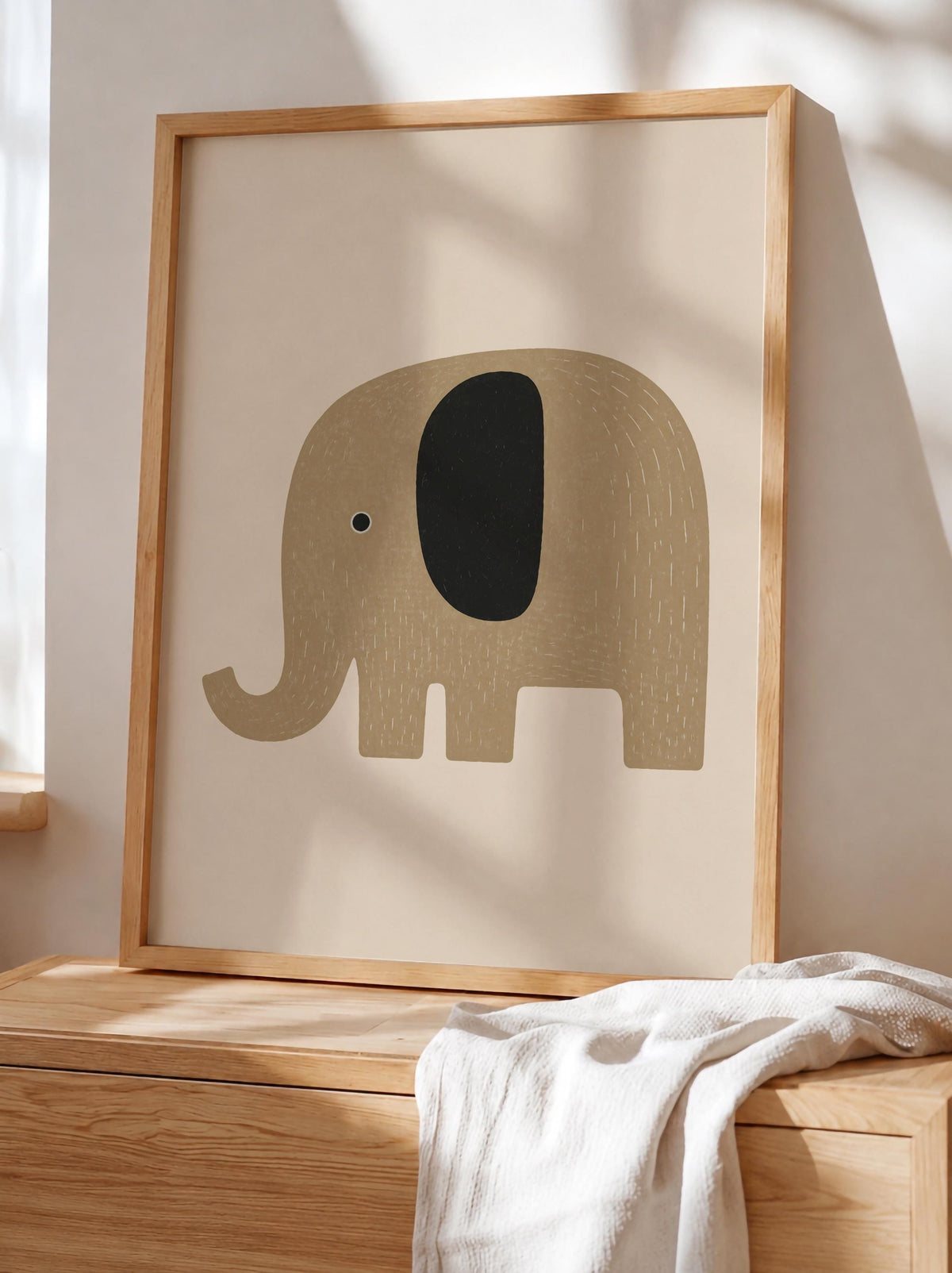 Hand-Painted Elephant Print | Scandinavian Minimalist Nursery Decor | Framed or Unframed