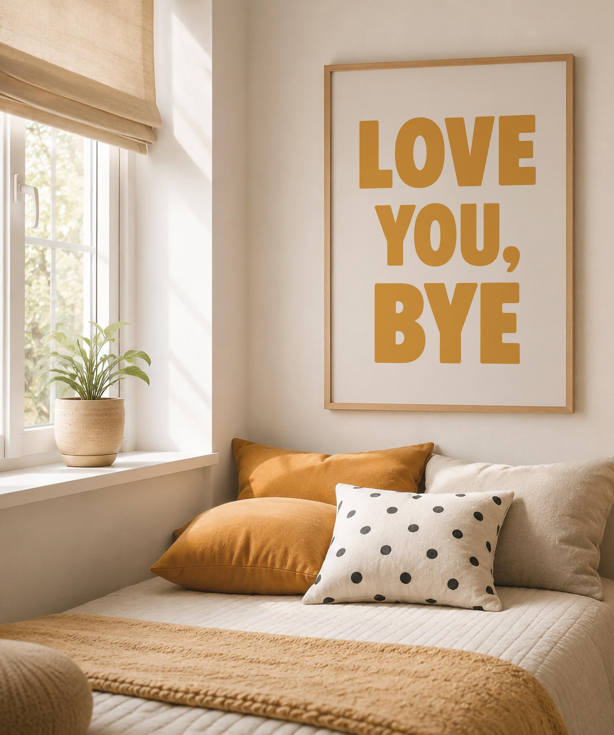 Love You, Bye Typography Print | Modern Hand-Painted Wall Art | Framed or Unframed