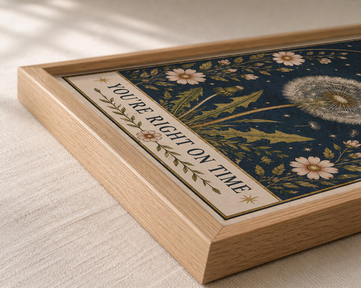 Slow Down Dandelion Folk Art Print | Celestial Wildflower Folk Art | Framed or Unframed