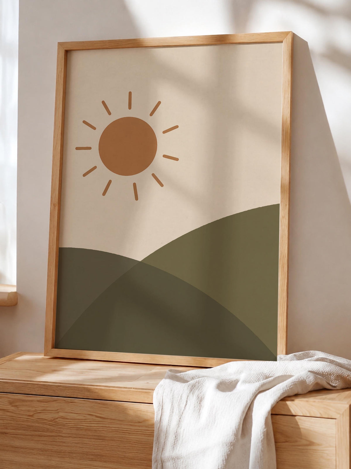 Sun Over Hills Print | Hand-Painted Landscape Wall Art | Framed or Unframed